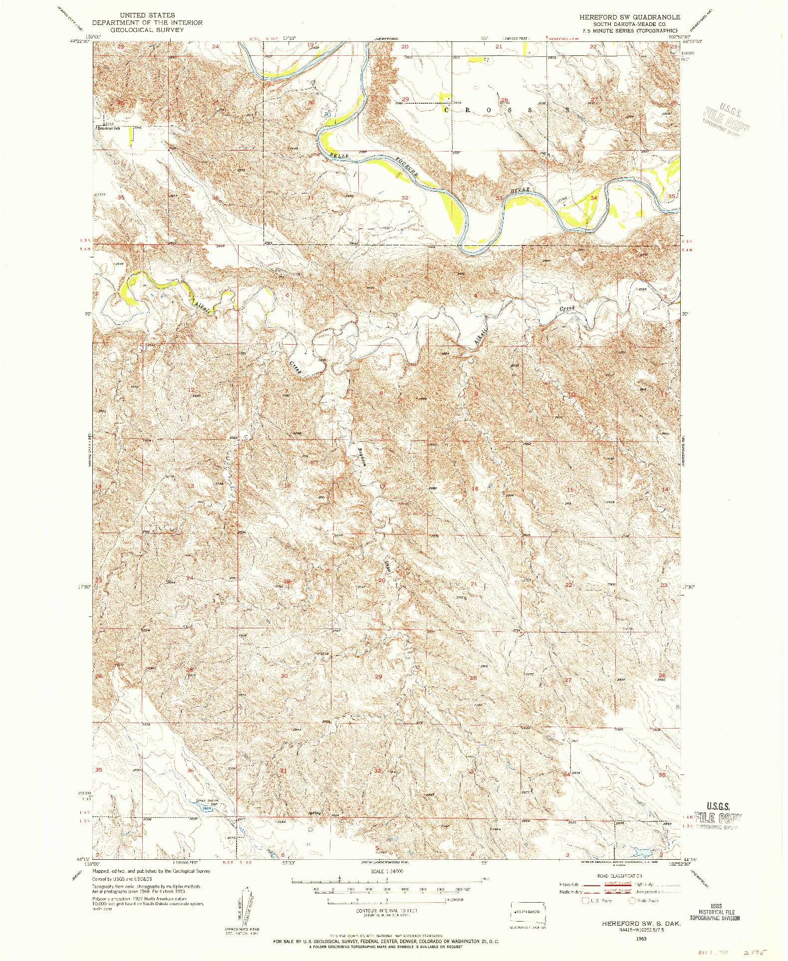 USGS 1:24000-SCALE QUADRANGLE FOR HEREFORD SW, SD 1953