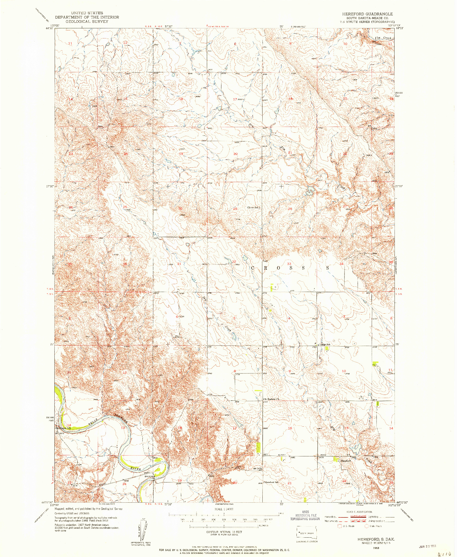 USGS 1:24000-SCALE QUADRANGLE FOR HEREFORD, SD 1953