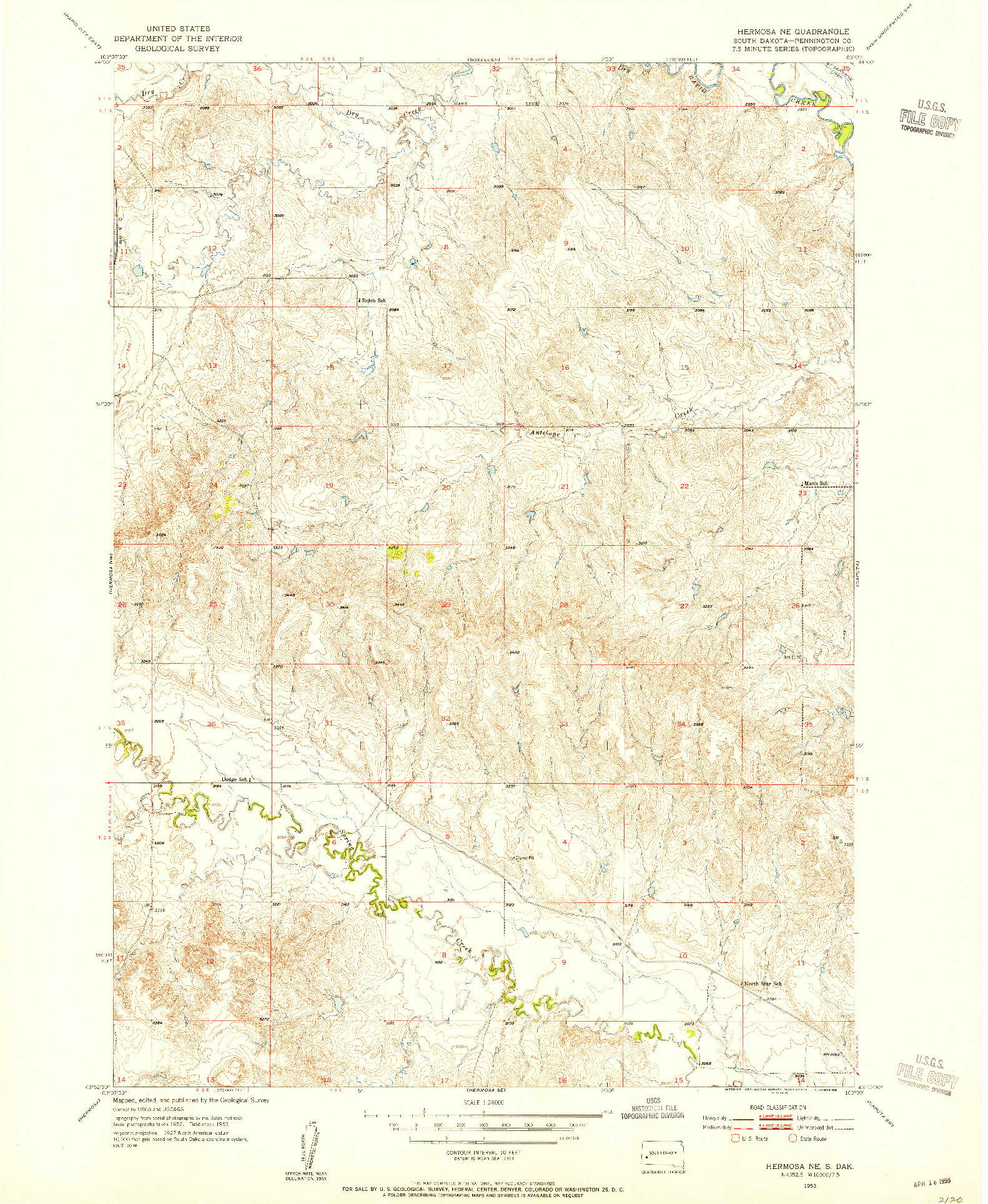 USGS 1:24000-SCALE QUADRANGLE FOR HERMOSA NE, SD 1953