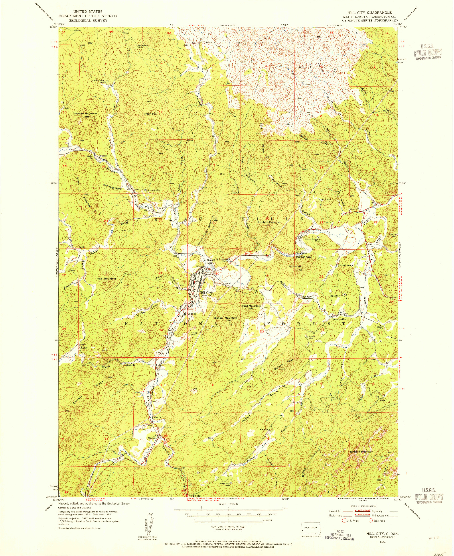 USGS 1:24000-SCALE QUADRANGLE FOR HILL CITY, SD 1954