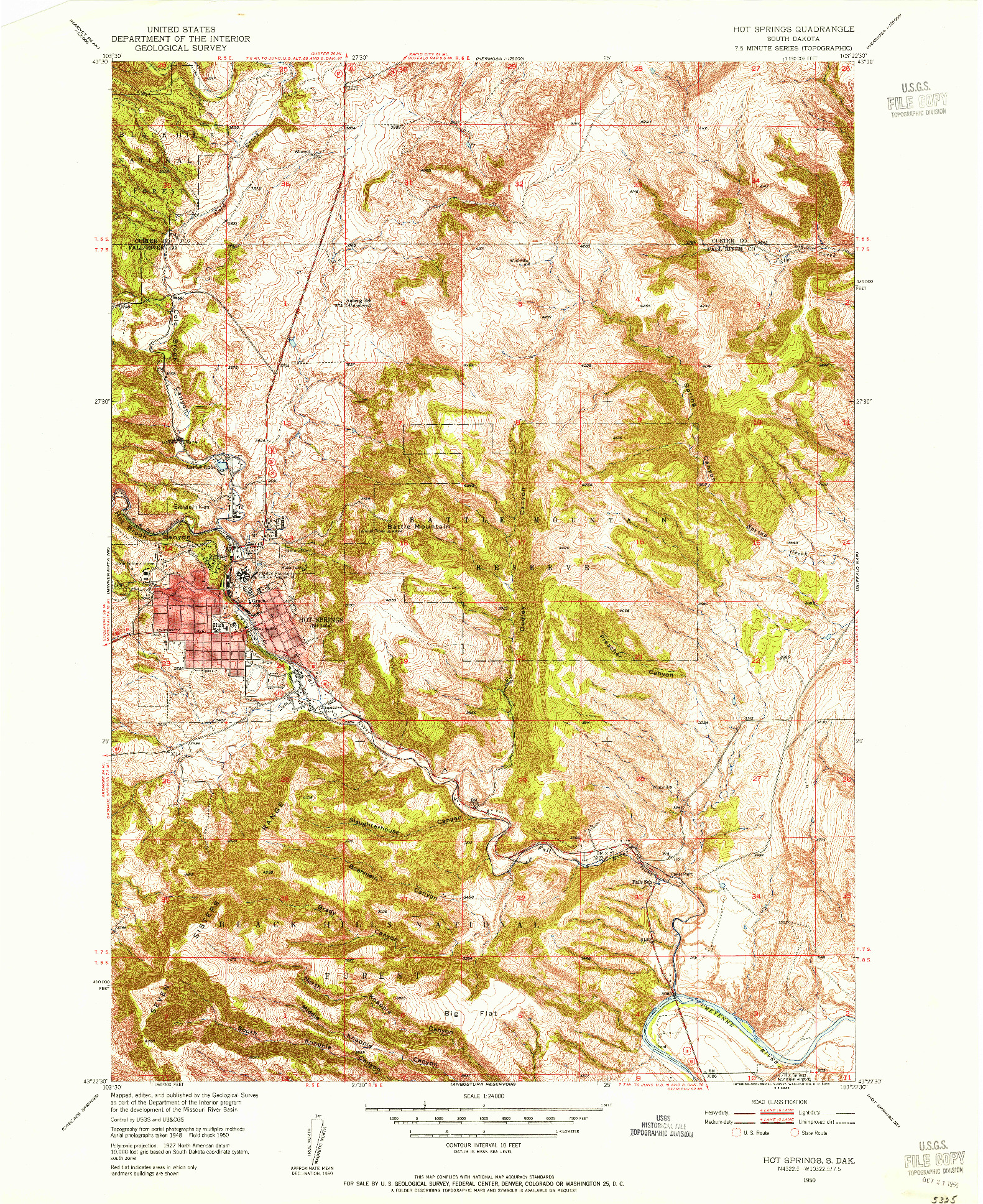 USGS 1:24000-SCALE QUADRANGLE FOR HOT SPRINGS, SD 1950