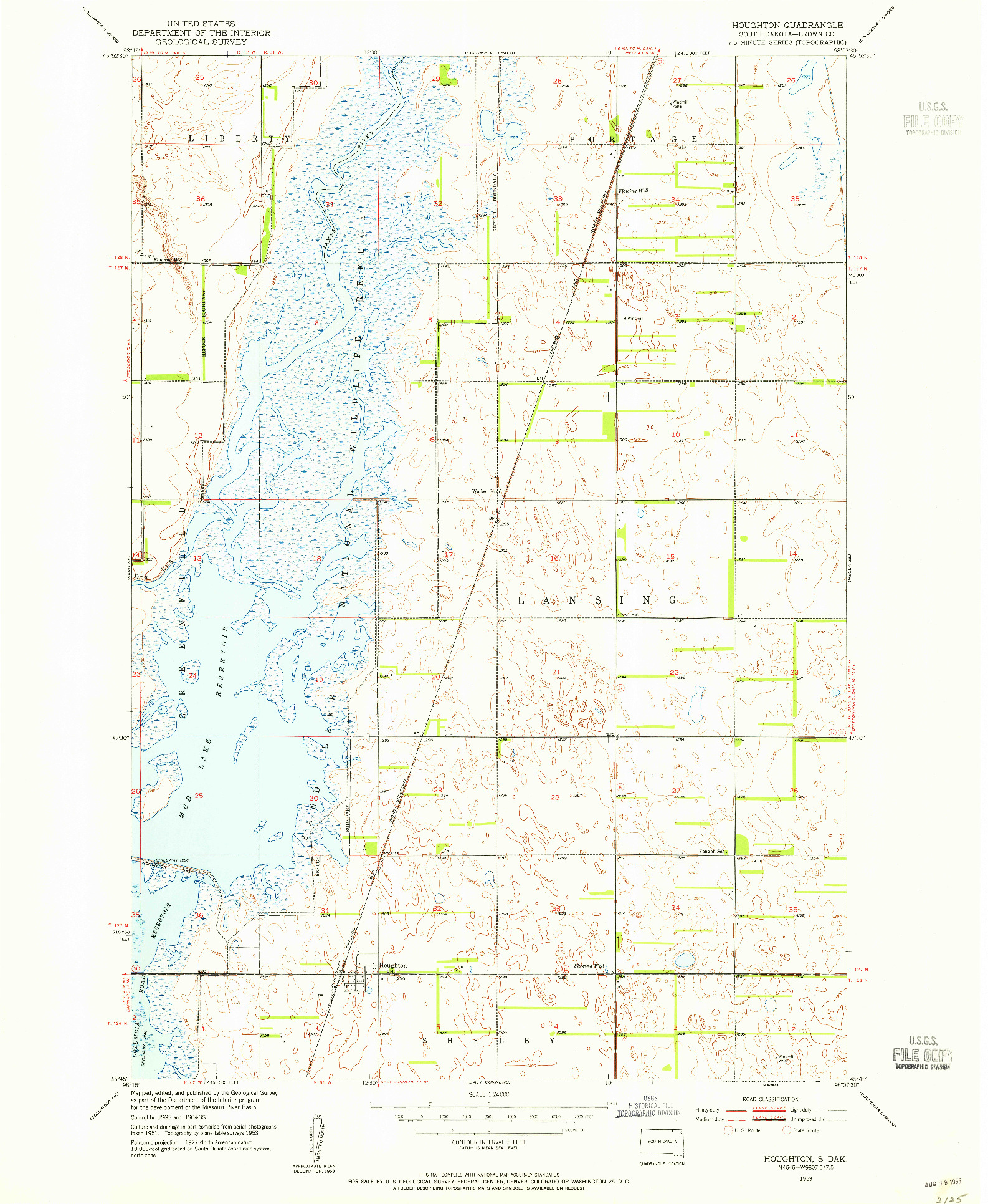 USGS 1:24000-SCALE QUADRANGLE FOR HOUGHTON, SD 1953
