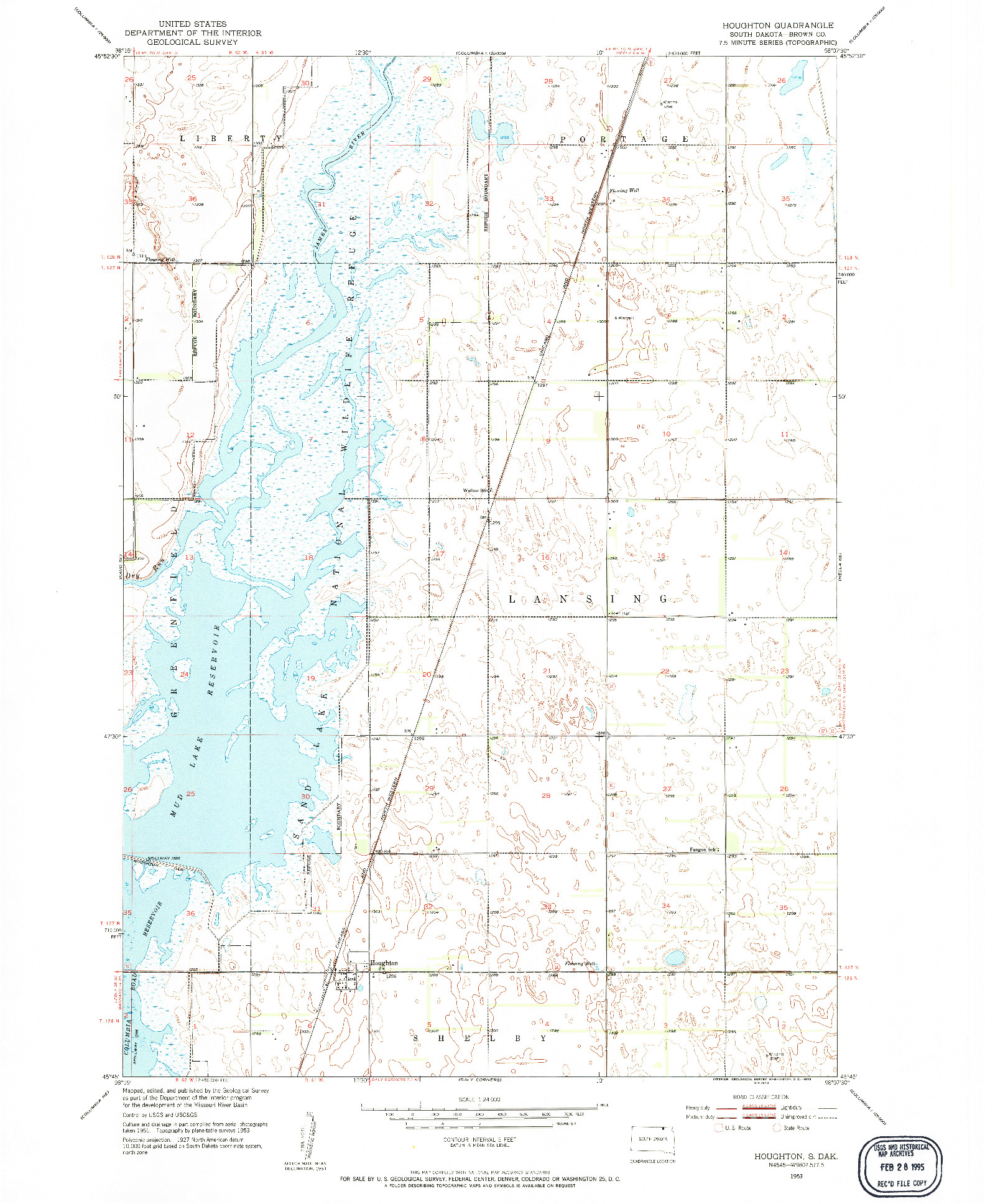 USGS 1:24000-SCALE QUADRANGLE FOR HOUGHTON, SD 1953