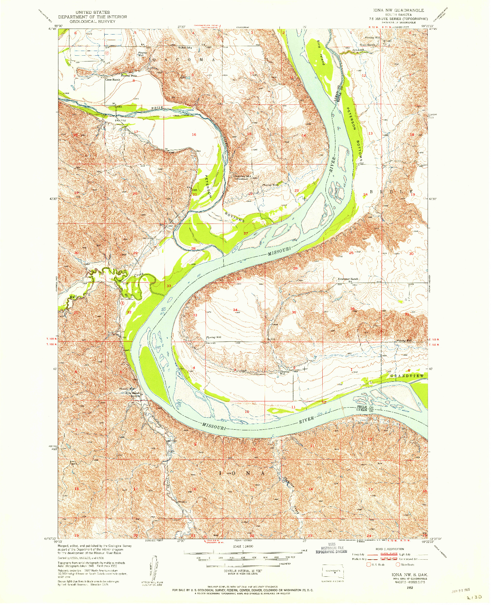 USGS 1:24000-SCALE QUADRANGLE FOR IONA NW, SD 1952