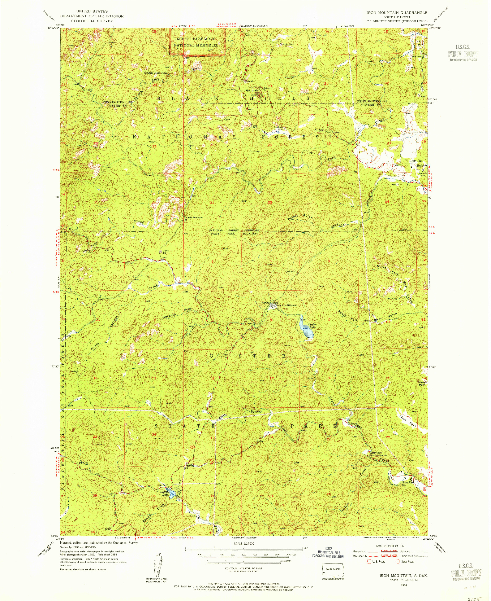 USGS 1:24000-SCALE QUADRANGLE FOR IRON MOUNTAIN, SD 1954