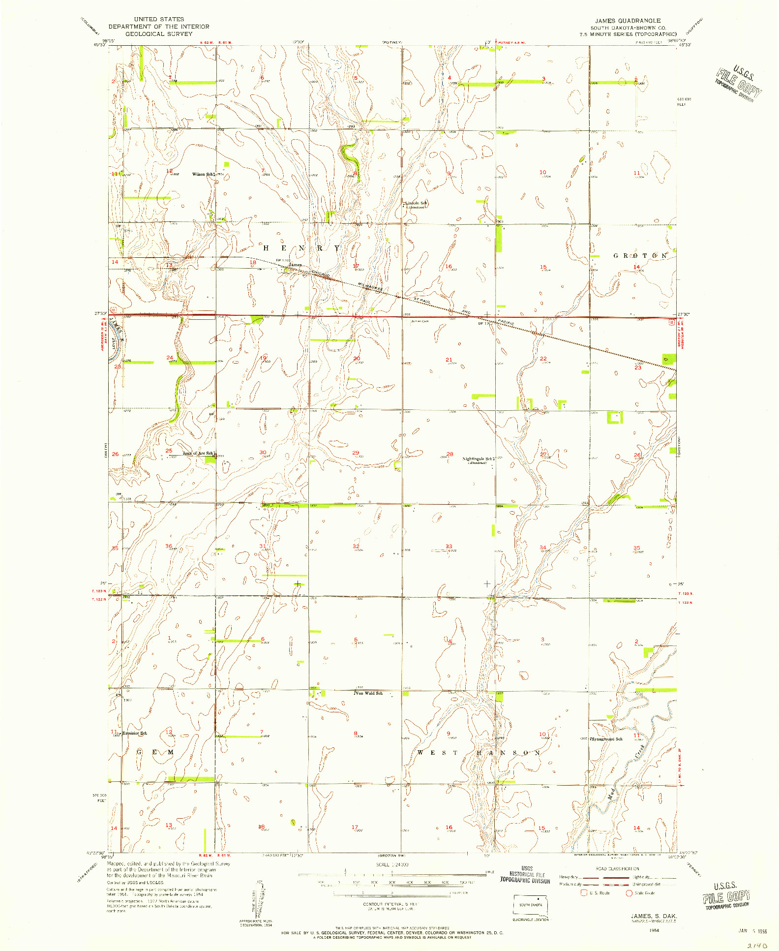 USGS 1:24000-SCALE QUADRANGLE FOR JAMES, SD 1954