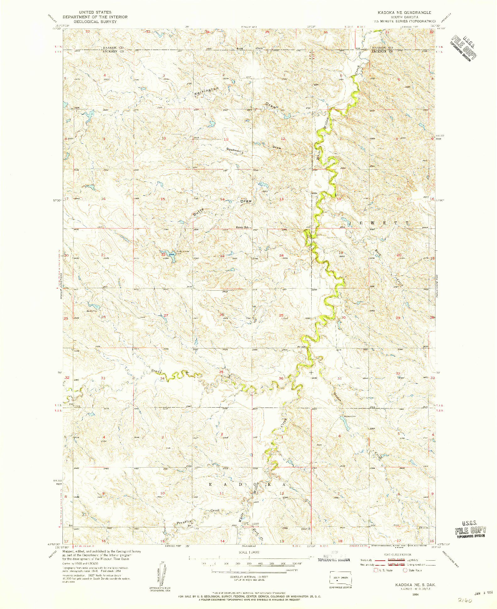 USGS 1:24000-SCALE QUADRANGLE FOR KADOKA NE, SD 1954