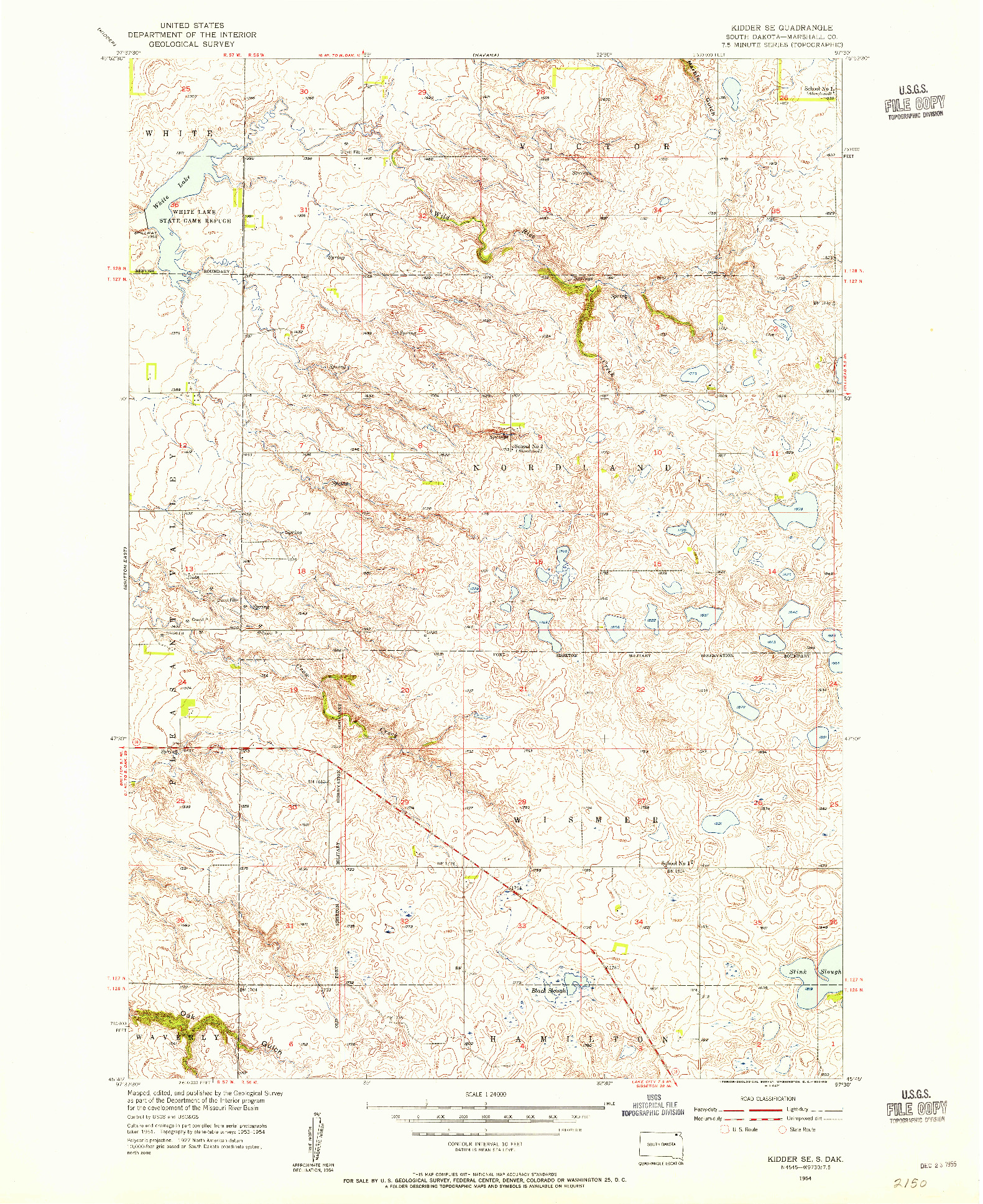 USGS 1:24000-SCALE QUADRANGLE FOR KIDDER SE, SD 1954