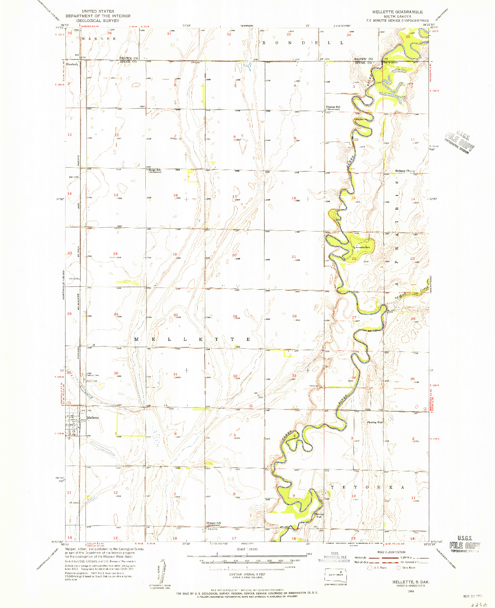 USGS 1:24000-SCALE QUADRANGLE FOR MELLETTE, SD 1954