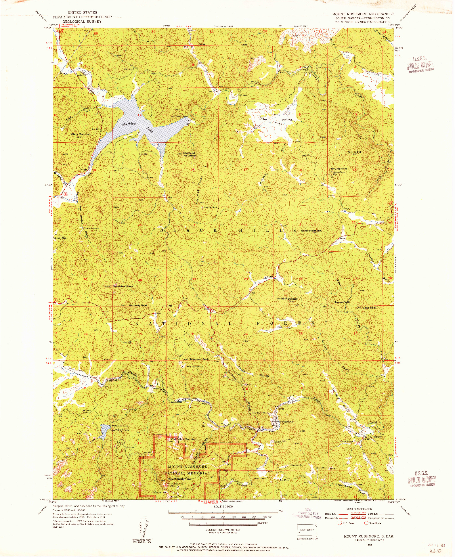 USGS 1:24000-SCALE QUADRANGLE FOR MOUNT RUSHMORE, SD 1954