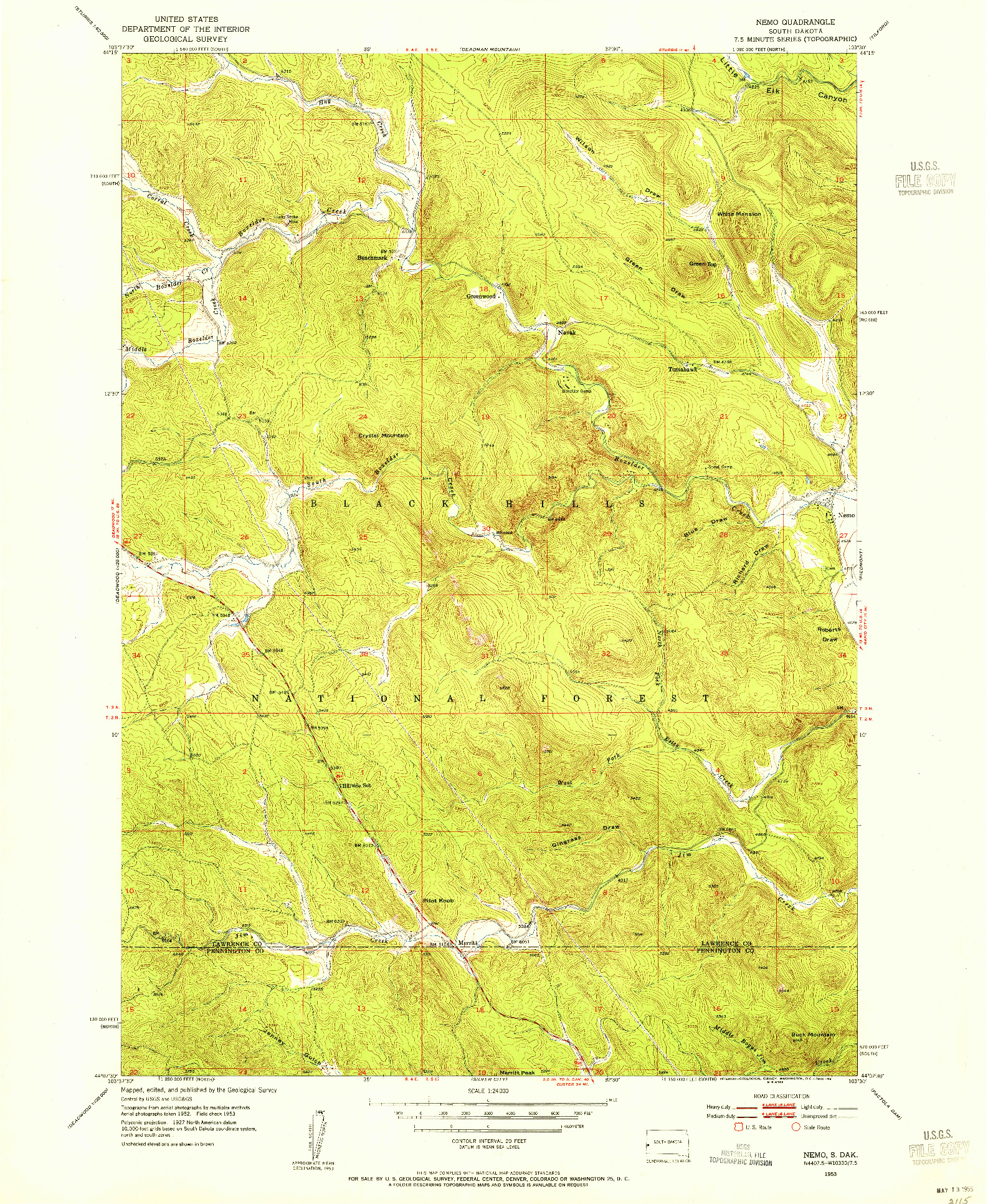 USGS 1:24000-SCALE QUADRANGLE FOR NEMO, SD 1953