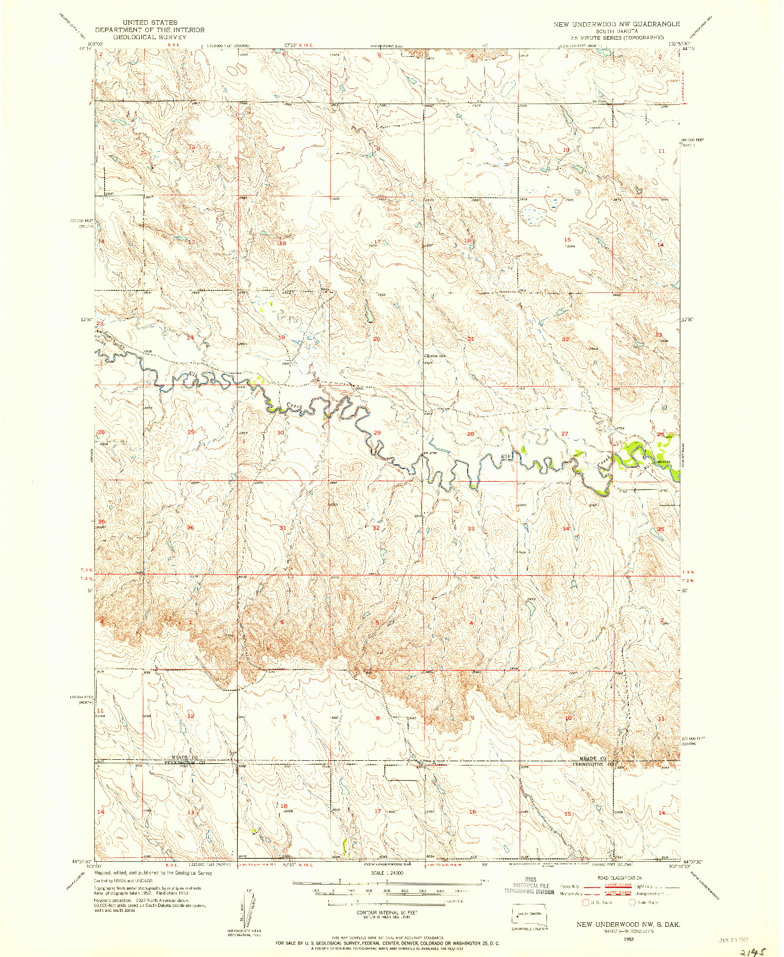 USGS 1:24000-SCALE QUADRANGLE FOR NEW UNDERWOOD NW, SD 1953