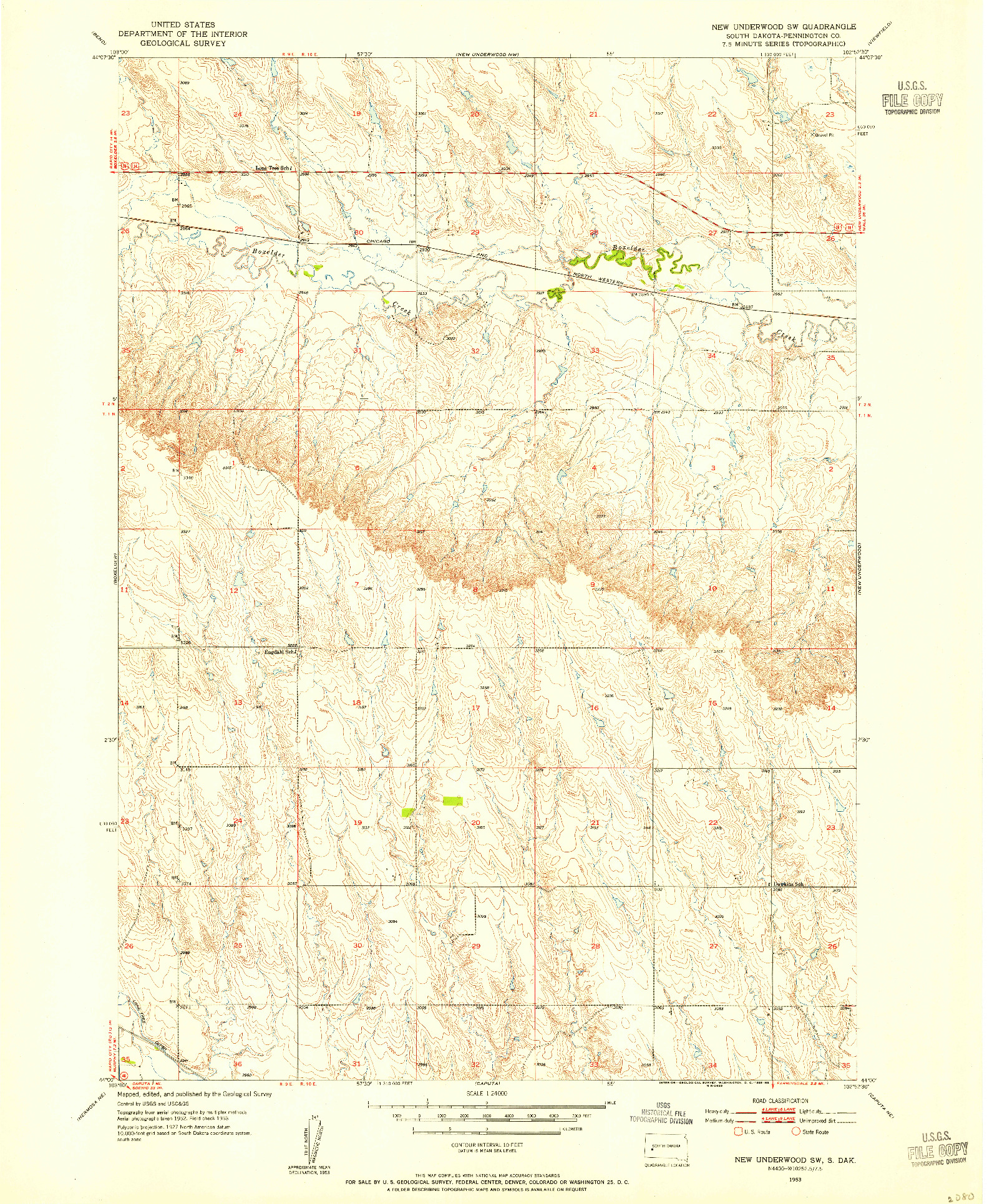 USGS 1:24000-SCALE QUADRANGLE FOR NEW UNDERWOOD SW, SD 1953