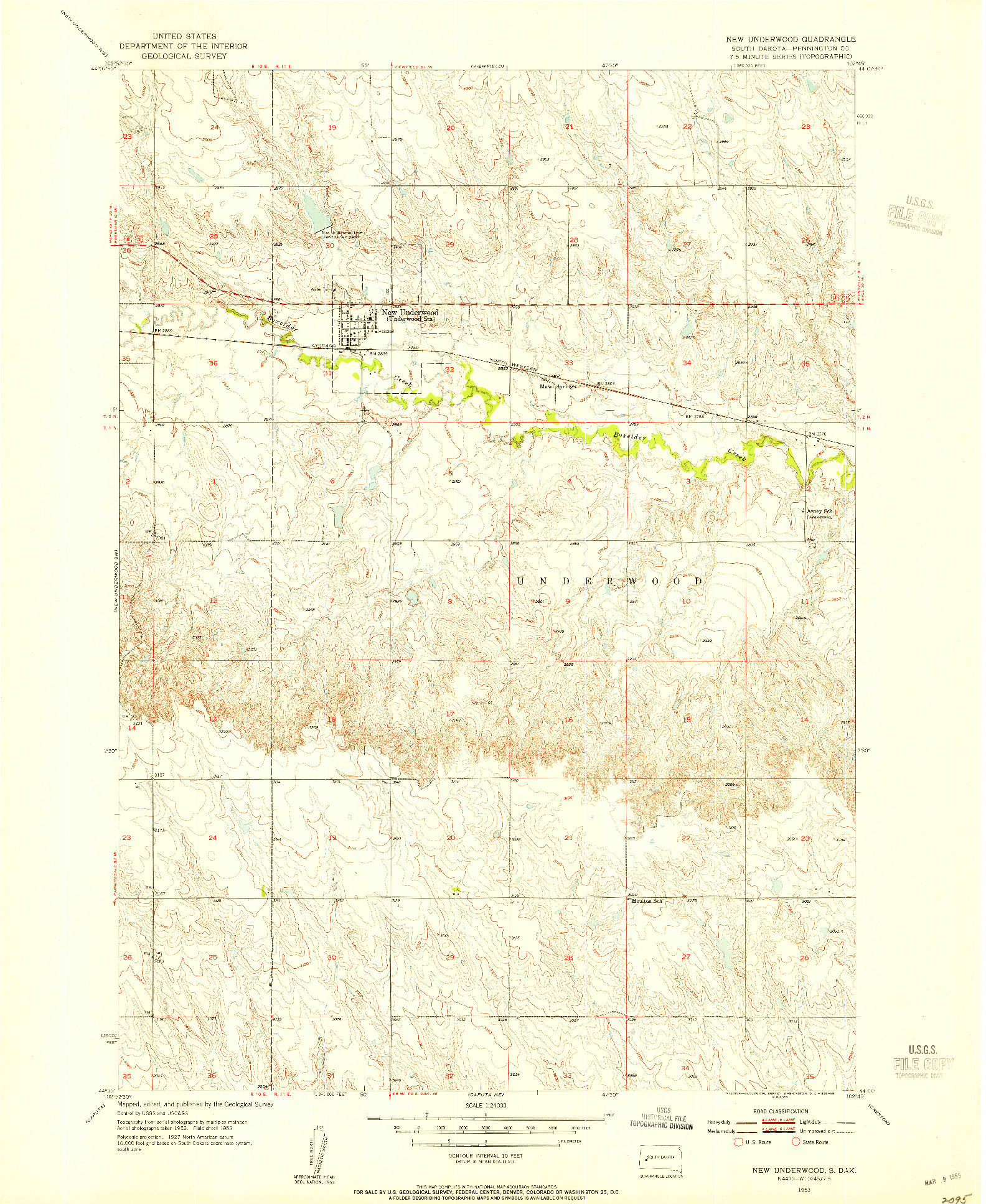 USGS 1:24000-SCALE QUADRANGLE FOR NEW UNDERWOOD, SD 1953
