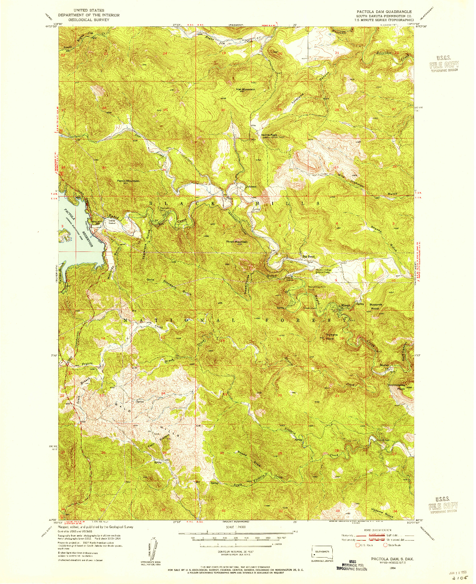 USGS 1:24000-SCALE QUADRANGLE FOR PACTOLA DAM, SD 1954