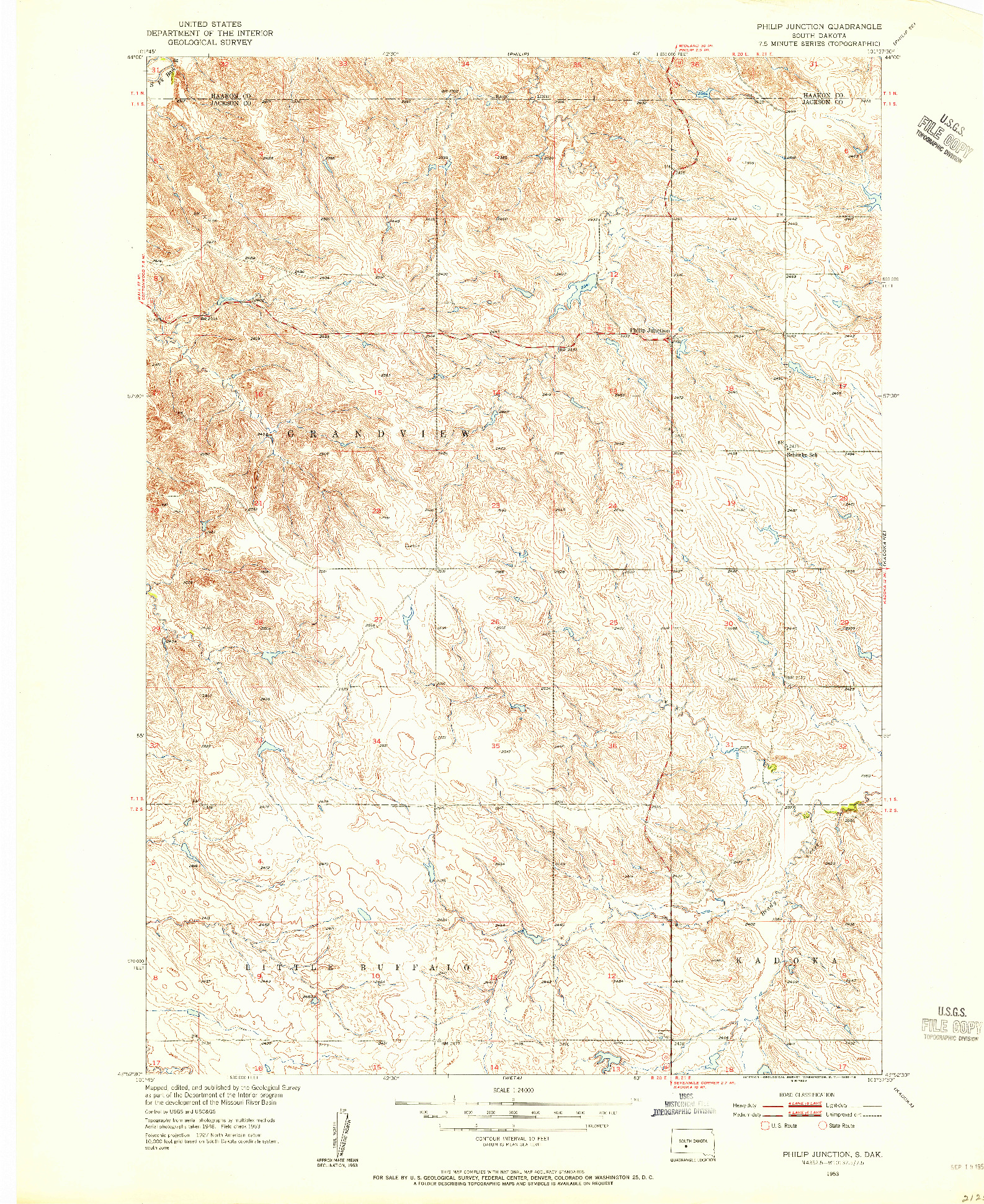 USGS 1:24000-SCALE QUADRANGLE FOR PHILIP JUNCTION, SD 1953