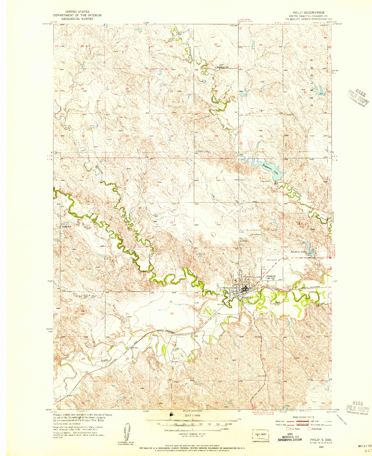USGS 1:24000-SCALE QUADRANGLE FOR PHILIP, SD 1953