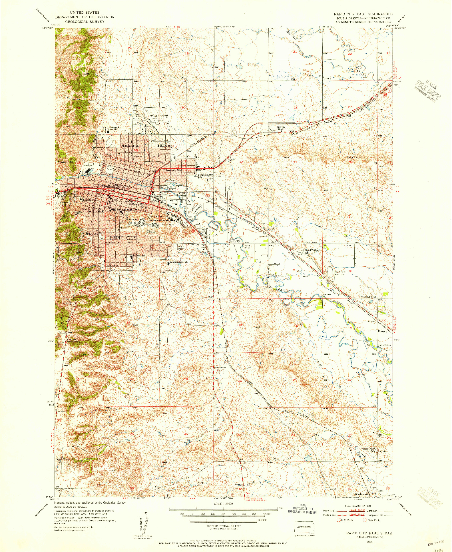 USGS 1:24000-SCALE QUADRANGLE FOR RAPID CITY EAST, SD 1953