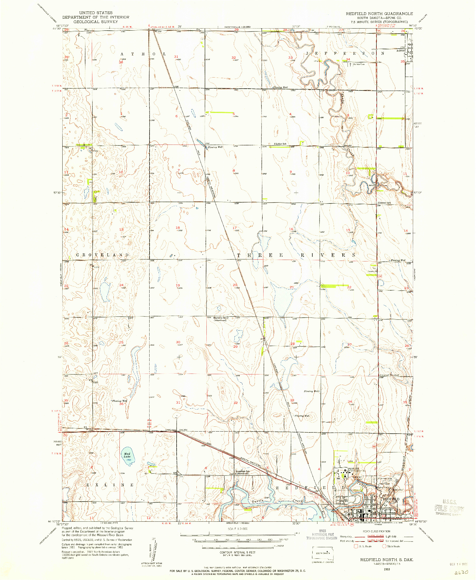 USGS 1:24000-SCALE QUADRANGLE FOR REDFIELD NORTH, SD 1953