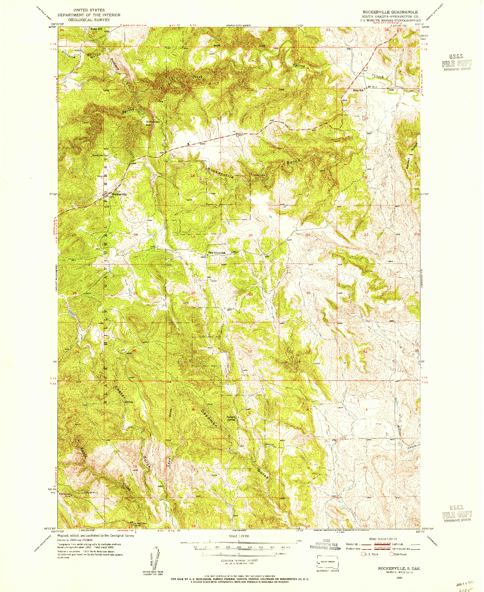 USGS 1:24000-SCALE QUADRANGLE FOR ROCKERVILLE, SD 1954