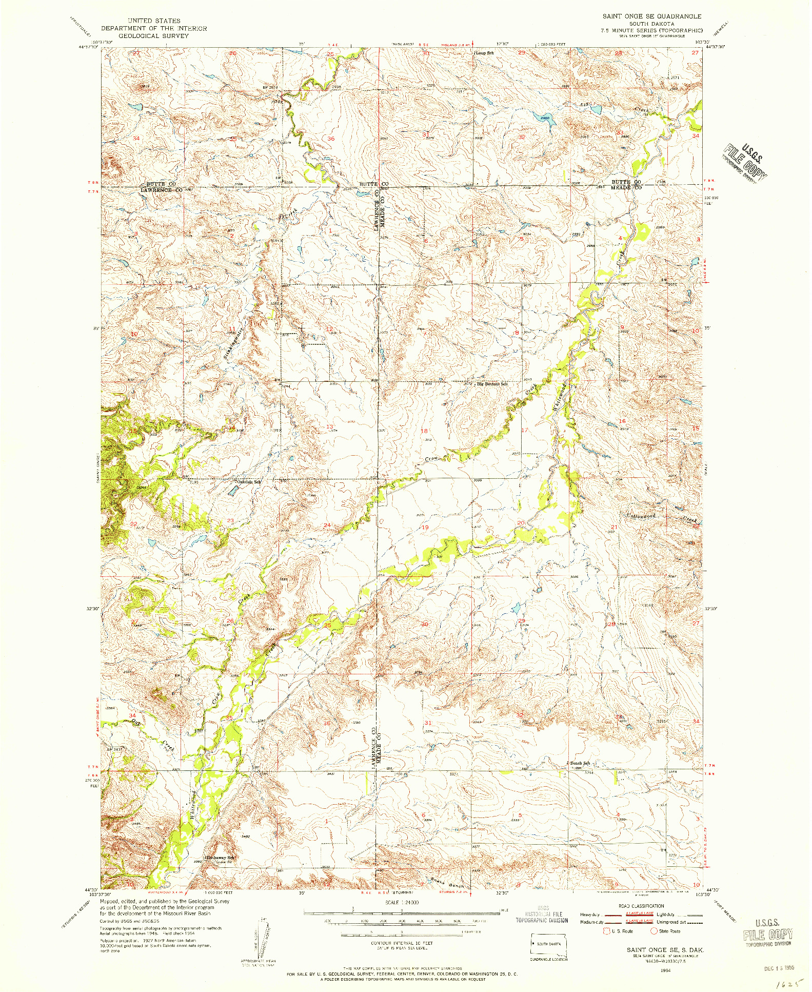 USGS 1:24000-SCALE QUADRANGLE FOR SAINT ONGE SE, SD 1954