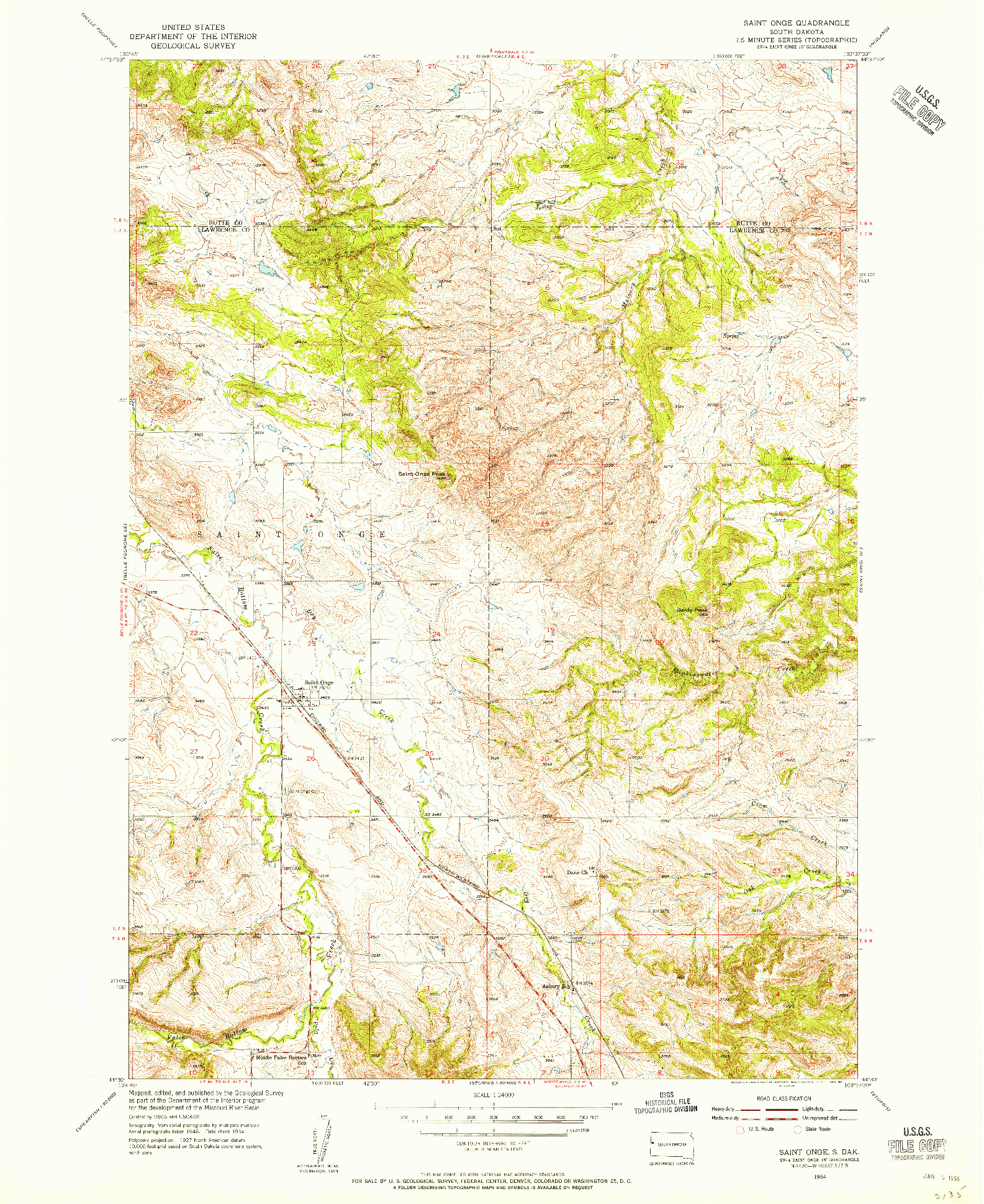 USGS 1:24000-SCALE QUADRANGLE FOR SAINT ONGE, SD 1954