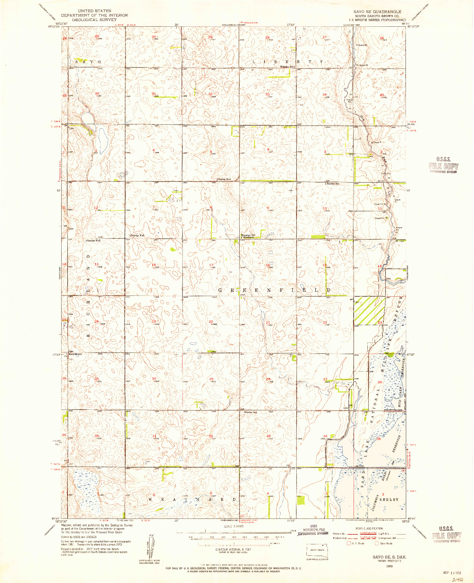 USGS 1:24000-SCALE QUADRANGLE FOR SAVO SE, SD 1953