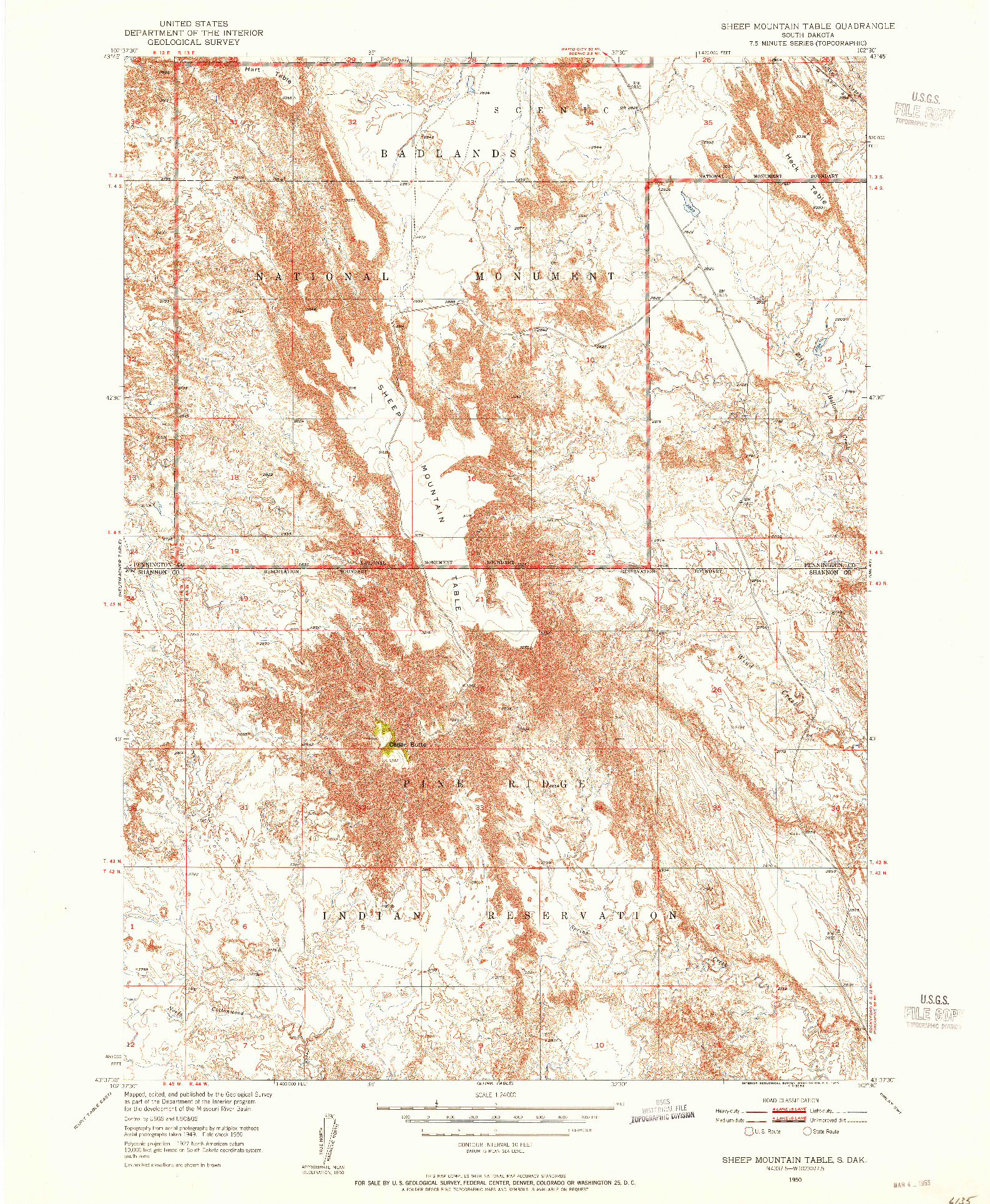 USGS 1:24000-SCALE QUADRANGLE FOR SHEEP MOUNTAIN TABLE, SD 1950