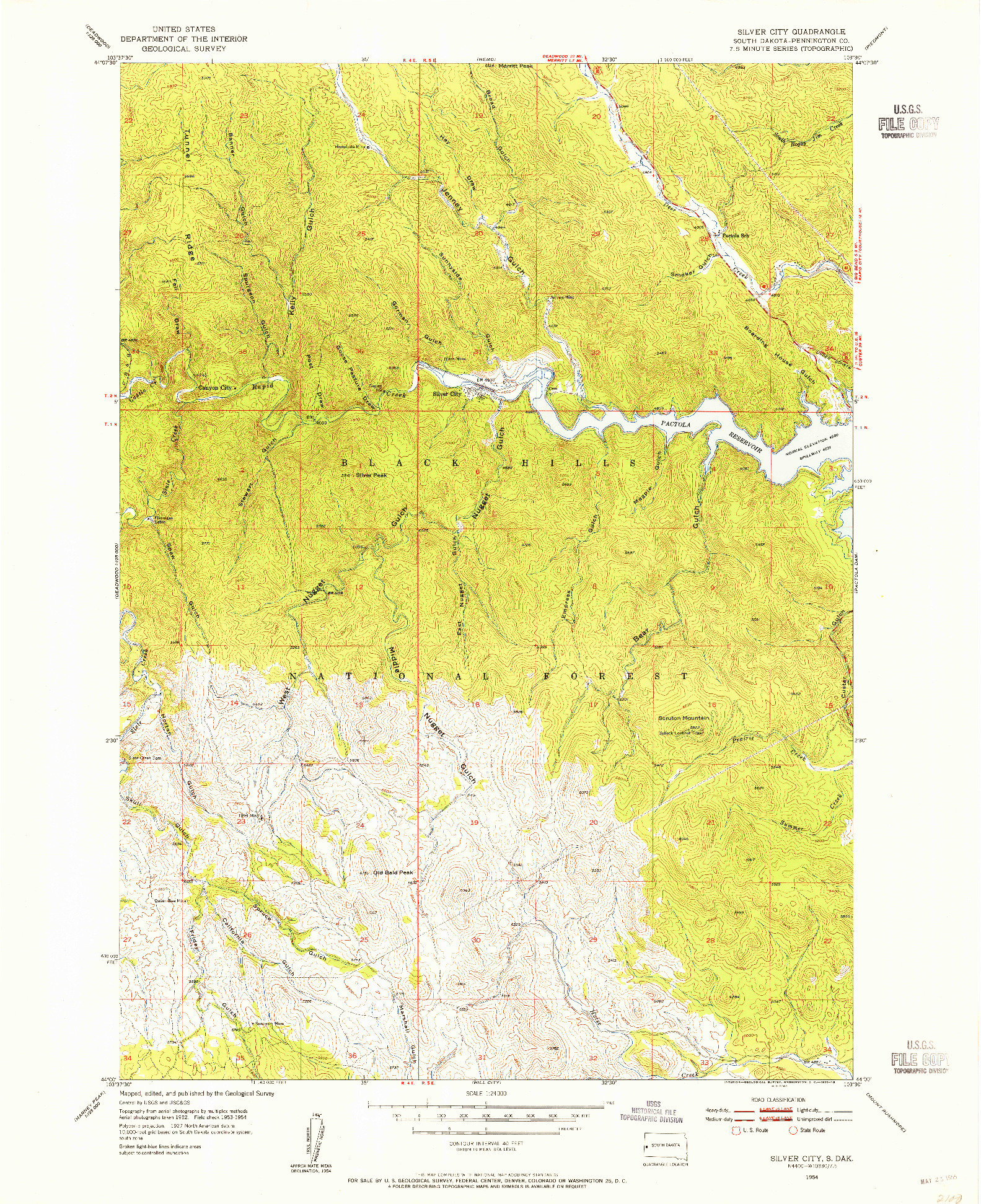 USGS 1:24000-SCALE QUADRANGLE FOR SILVER CITY, SD 1954