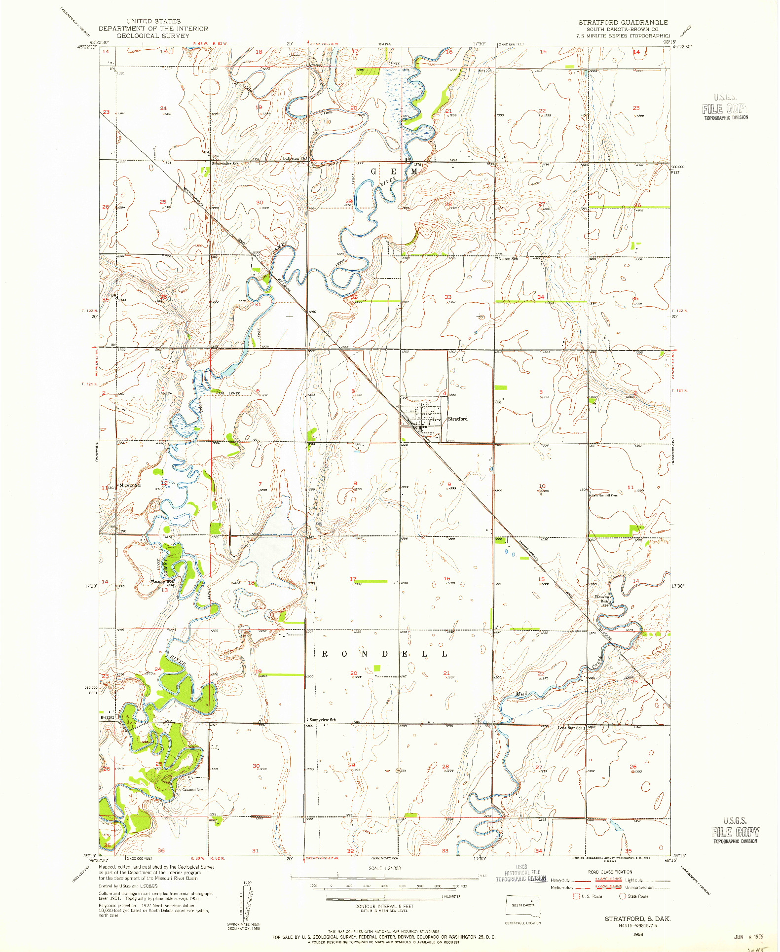 USGS 1:24000-SCALE QUADRANGLE FOR STRATFORD, SD 1953