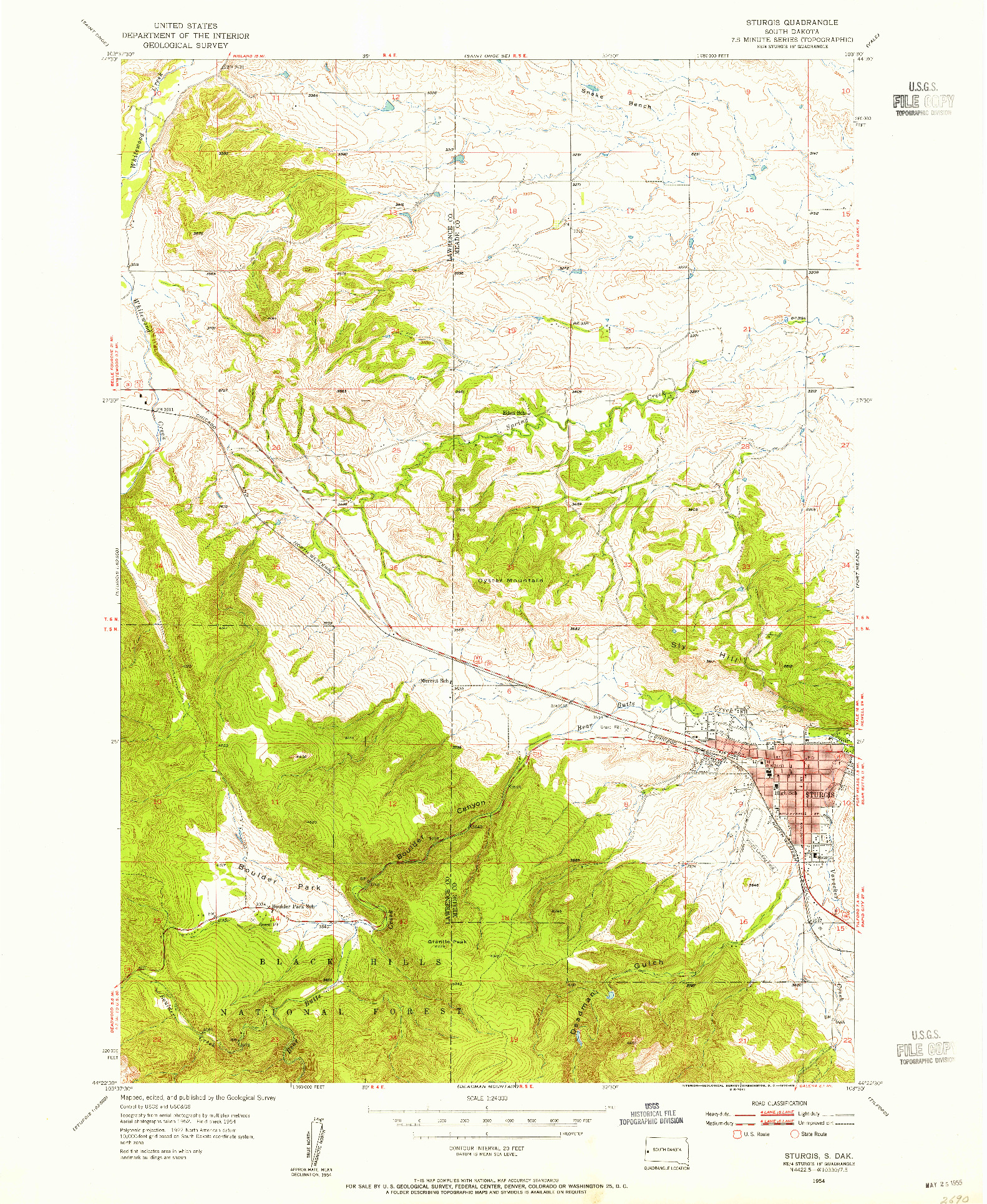 USGS 1:24000-SCALE QUADRANGLE FOR STURGIS, SD 1954