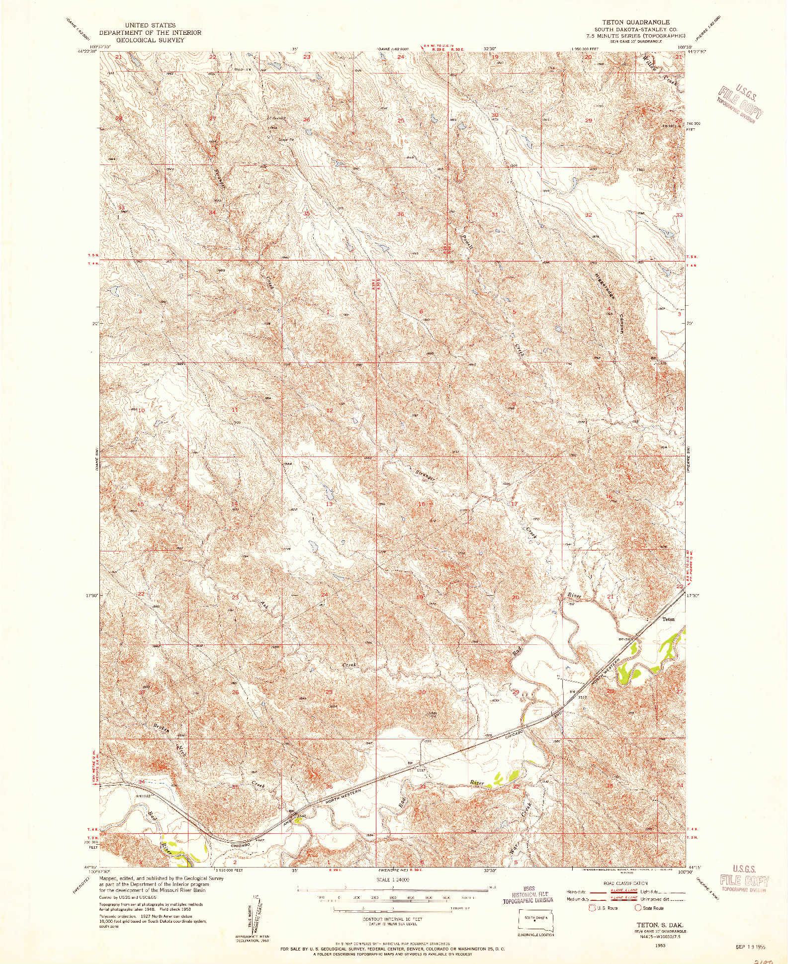 USGS 1:24000-SCALE QUADRANGLE FOR TETON, SD 1953