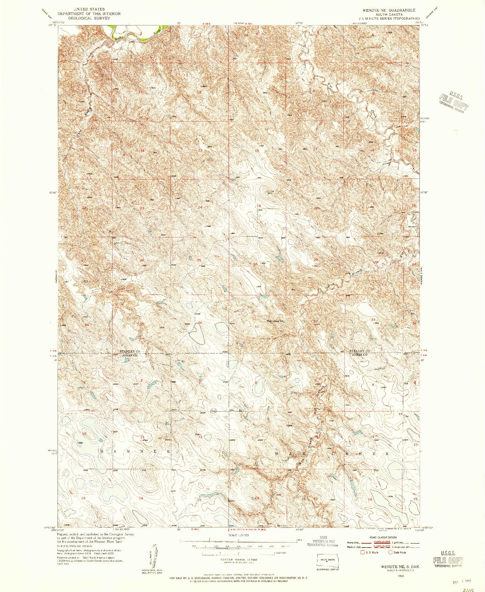 USGS 1:24000-SCALE QUADRANGLE FOR WENDTE NE, SD 1953