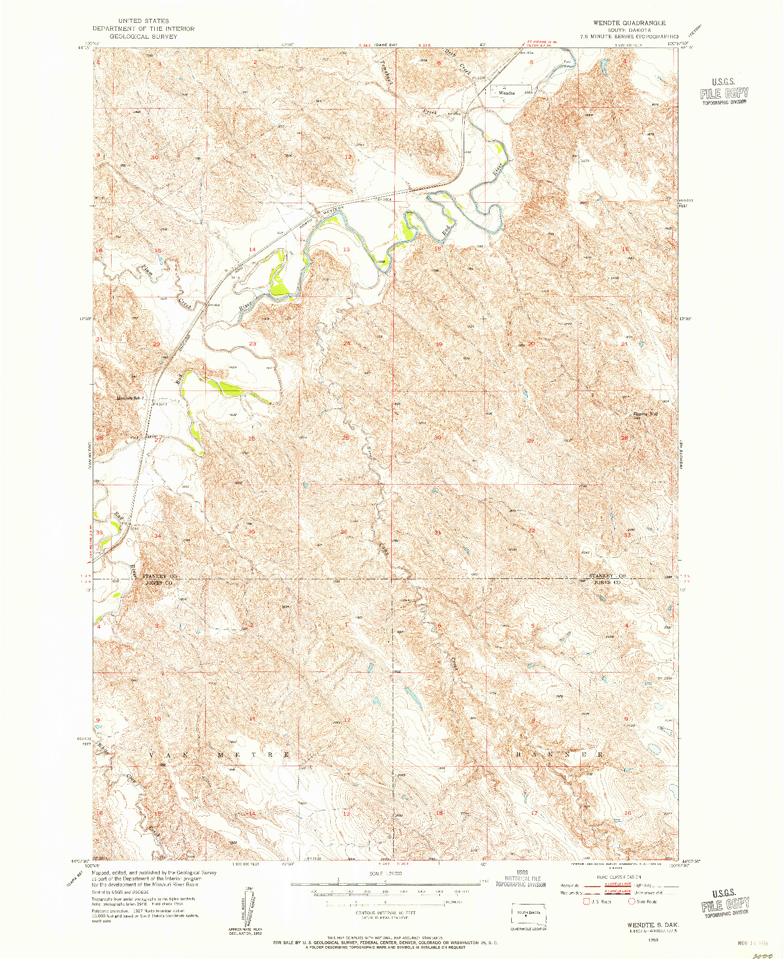 USGS 1:24000-SCALE QUADRANGLE FOR WENDTE, SD 1953