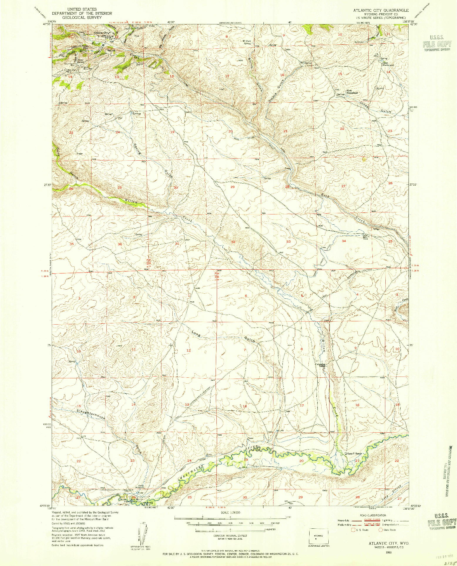 USGS 1:24000-SCALE QUADRANGLE FOR ATLANTIC CITY, WY 1953
