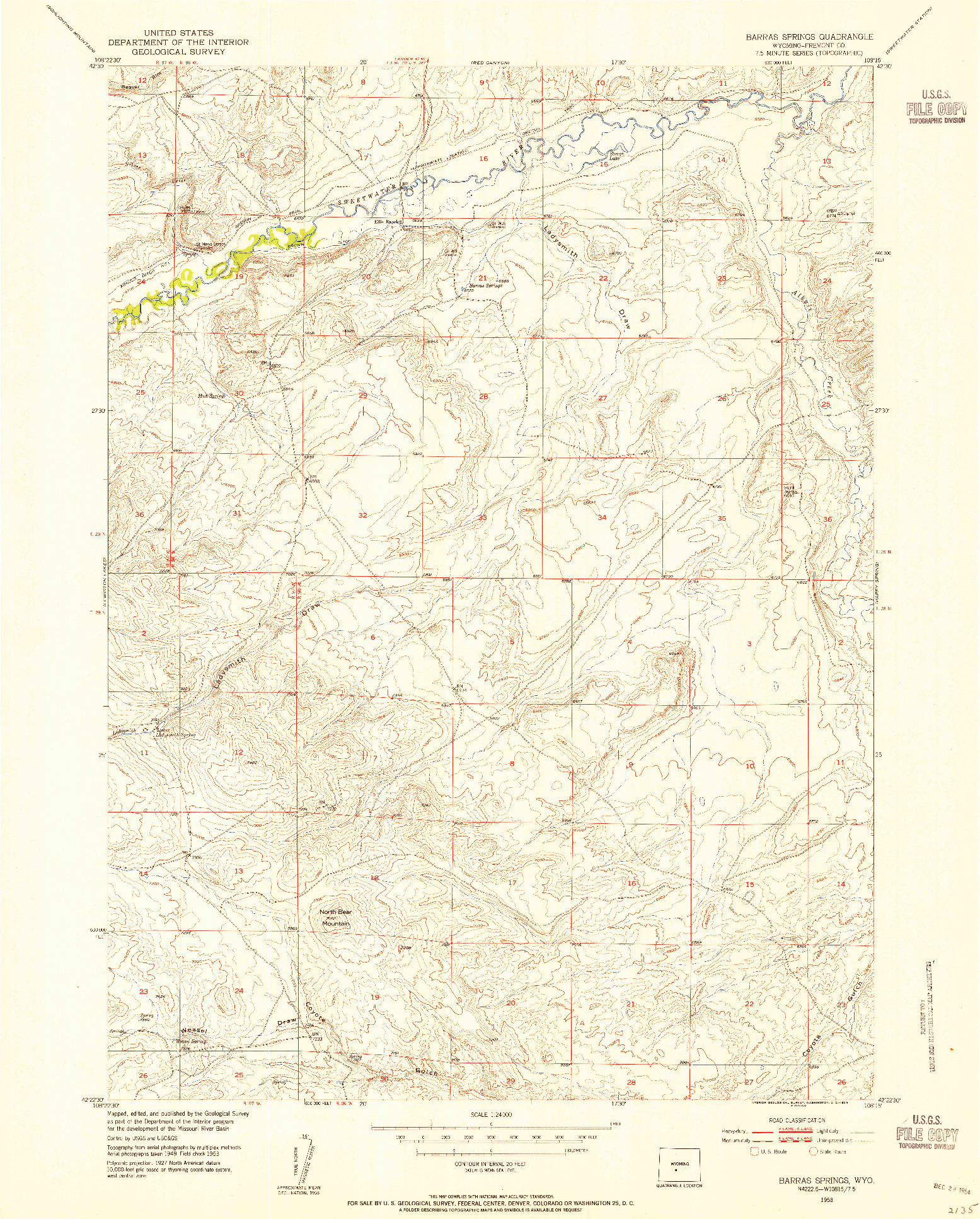 USGS 1:24000-SCALE QUADRANGLE FOR BARRAS SPRINGS, WY 1953
