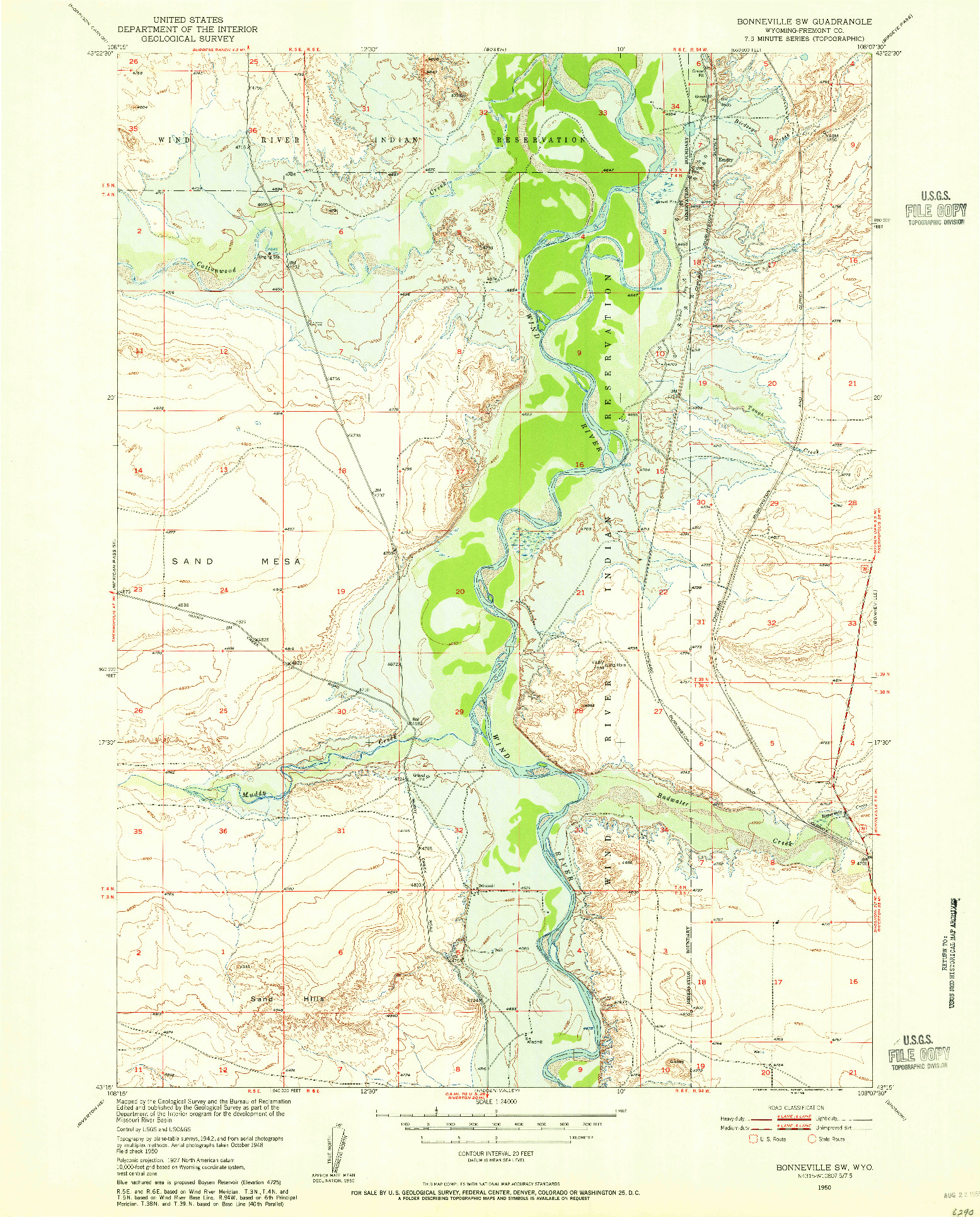 USGS 1:24000-SCALE QUADRANGLE FOR BONNEVILLE SW, WY 1950