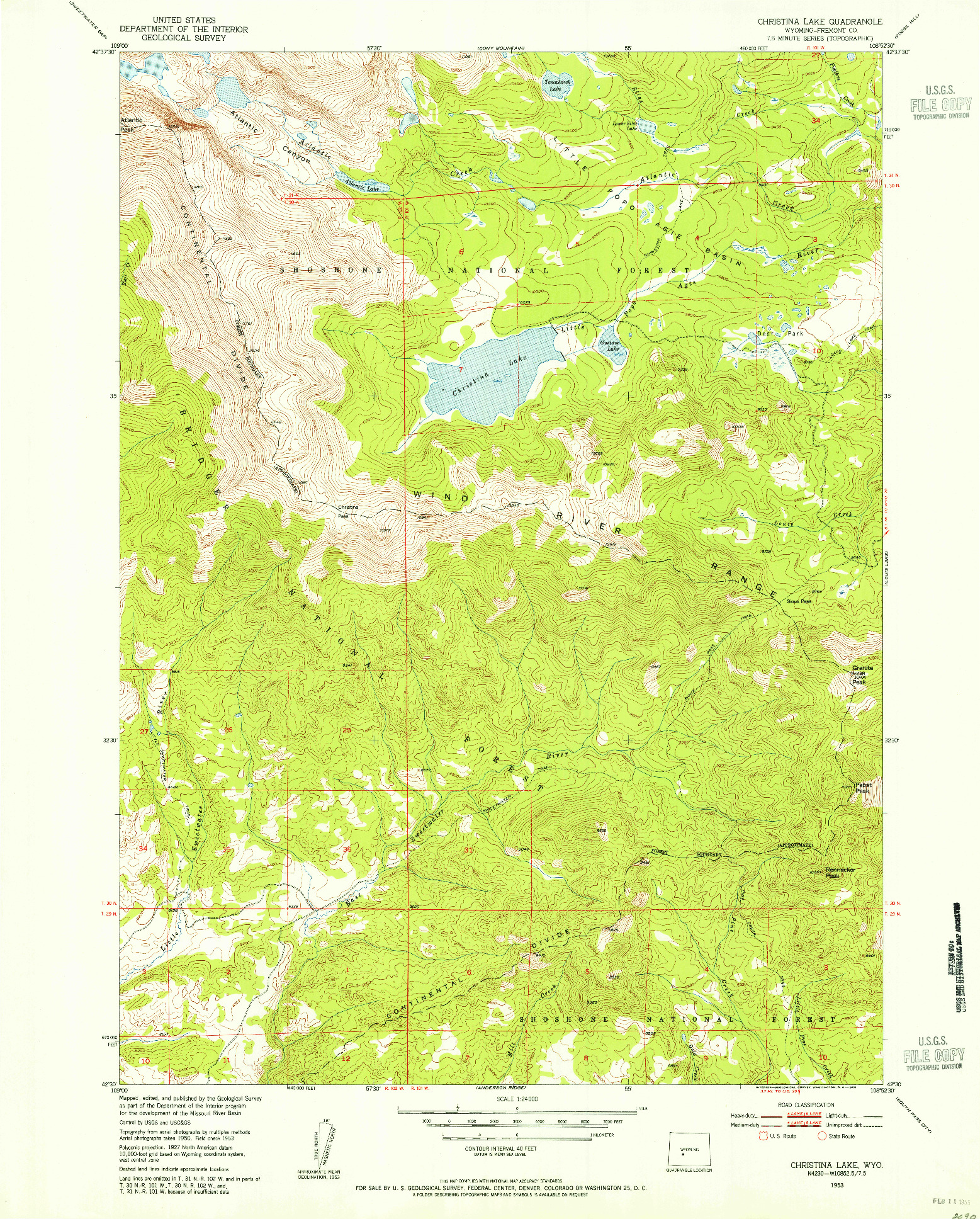USGS 1:24000-SCALE QUADRANGLE FOR CHRISTINA LAKE, WY 1953