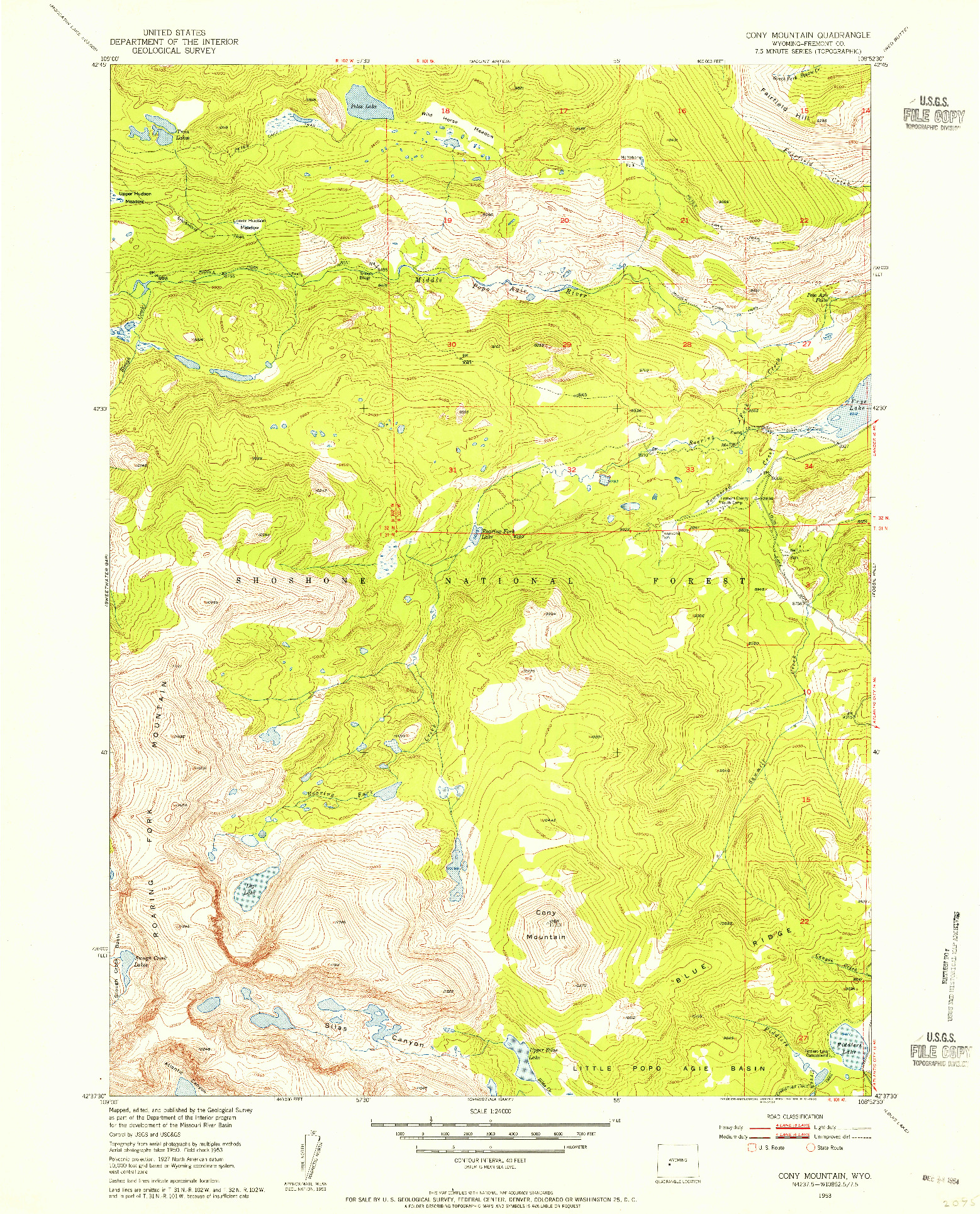 USGS 1:24000-SCALE QUADRANGLE FOR CONY MOUNTAIN, WY 1953