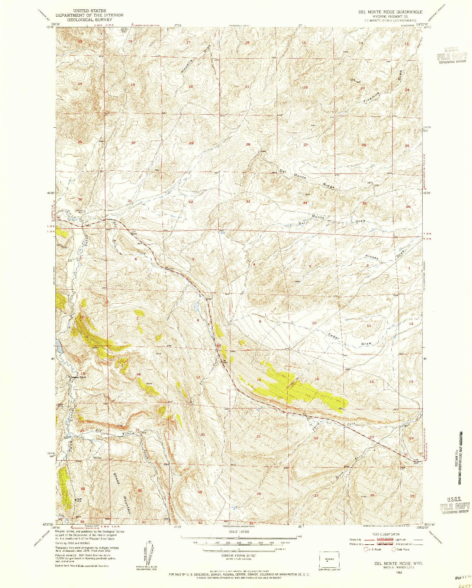 USGS 1:24000-SCALE QUADRANGLE FOR DEL MONTE RIDGE, WY 1953