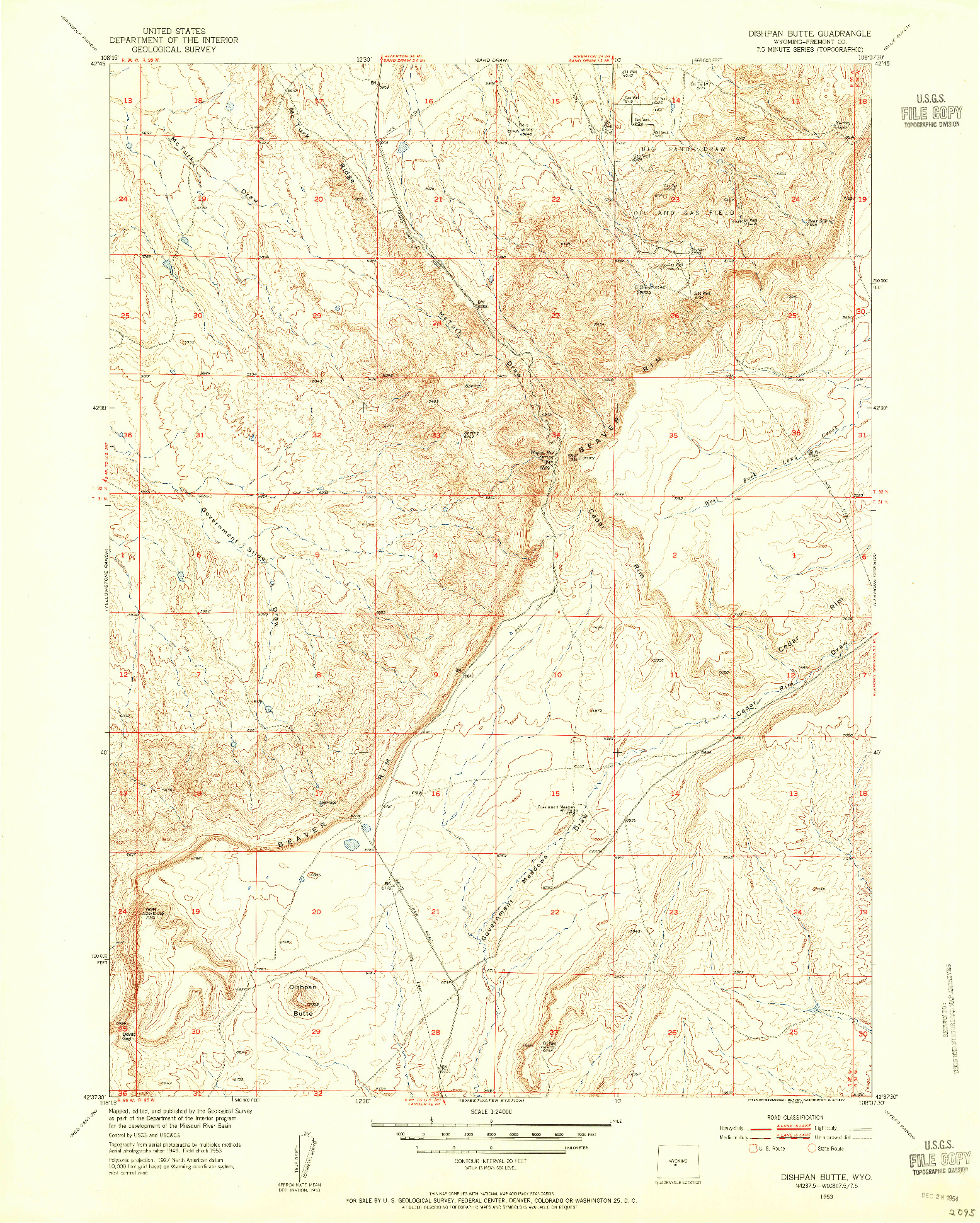 USGS 1:24000-SCALE QUADRANGLE FOR DISHPAN BUTTE, WY 1953