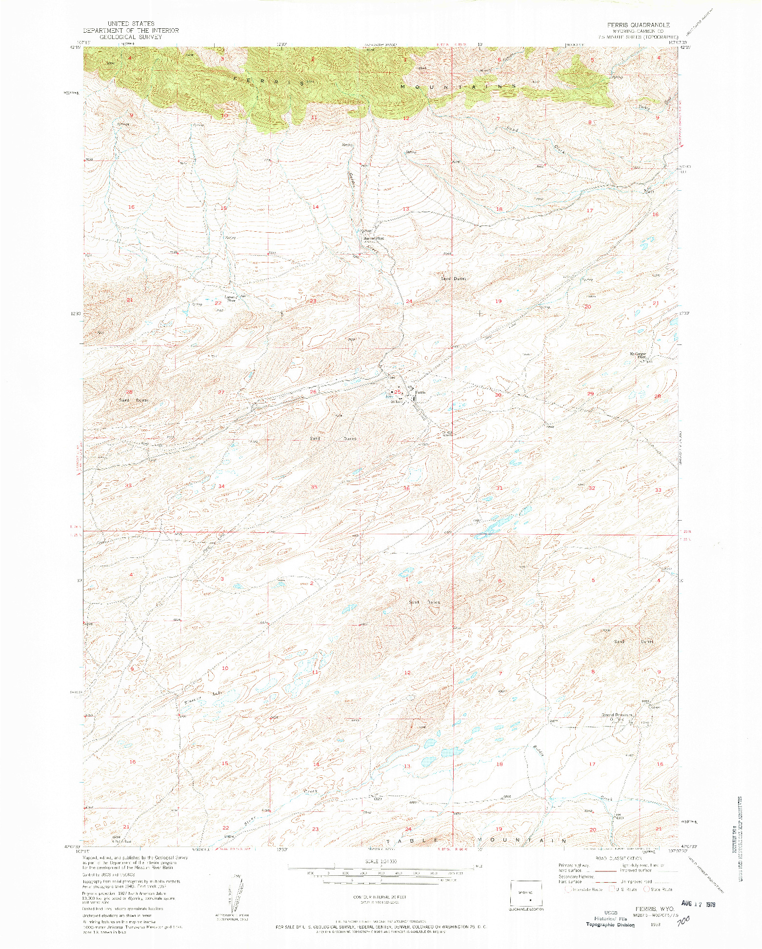 USGS 1:24000-SCALE QUADRANGLE FOR FERRIS, WY 1953