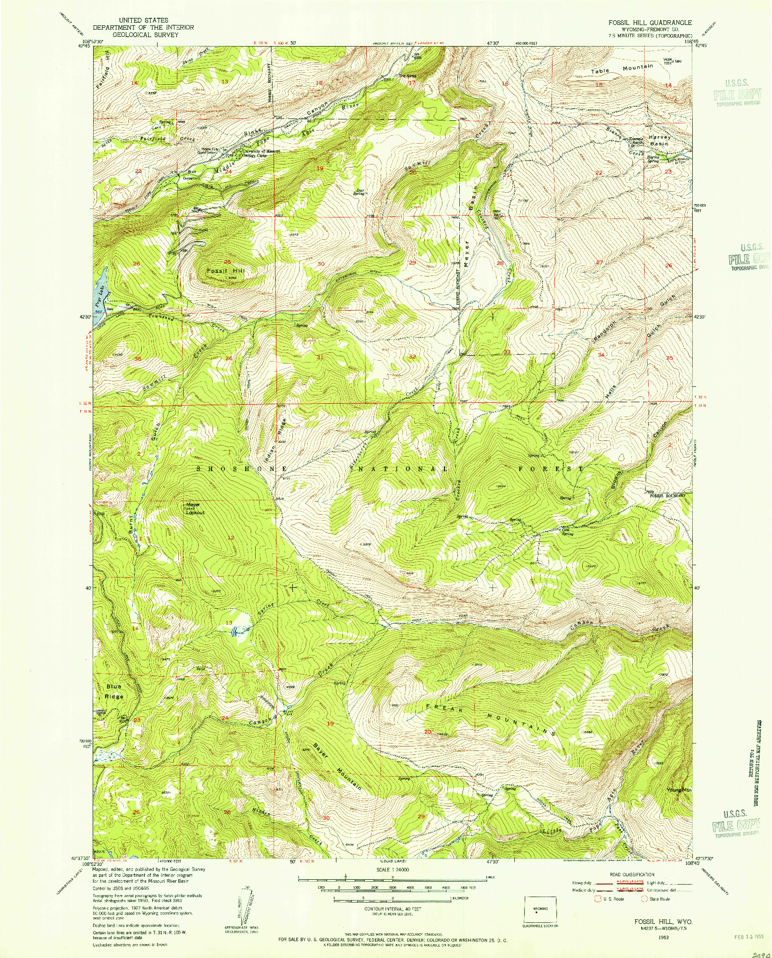 USGS 1:24000-SCALE QUADRANGLE FOR FOSSIL HILL, WY 1953