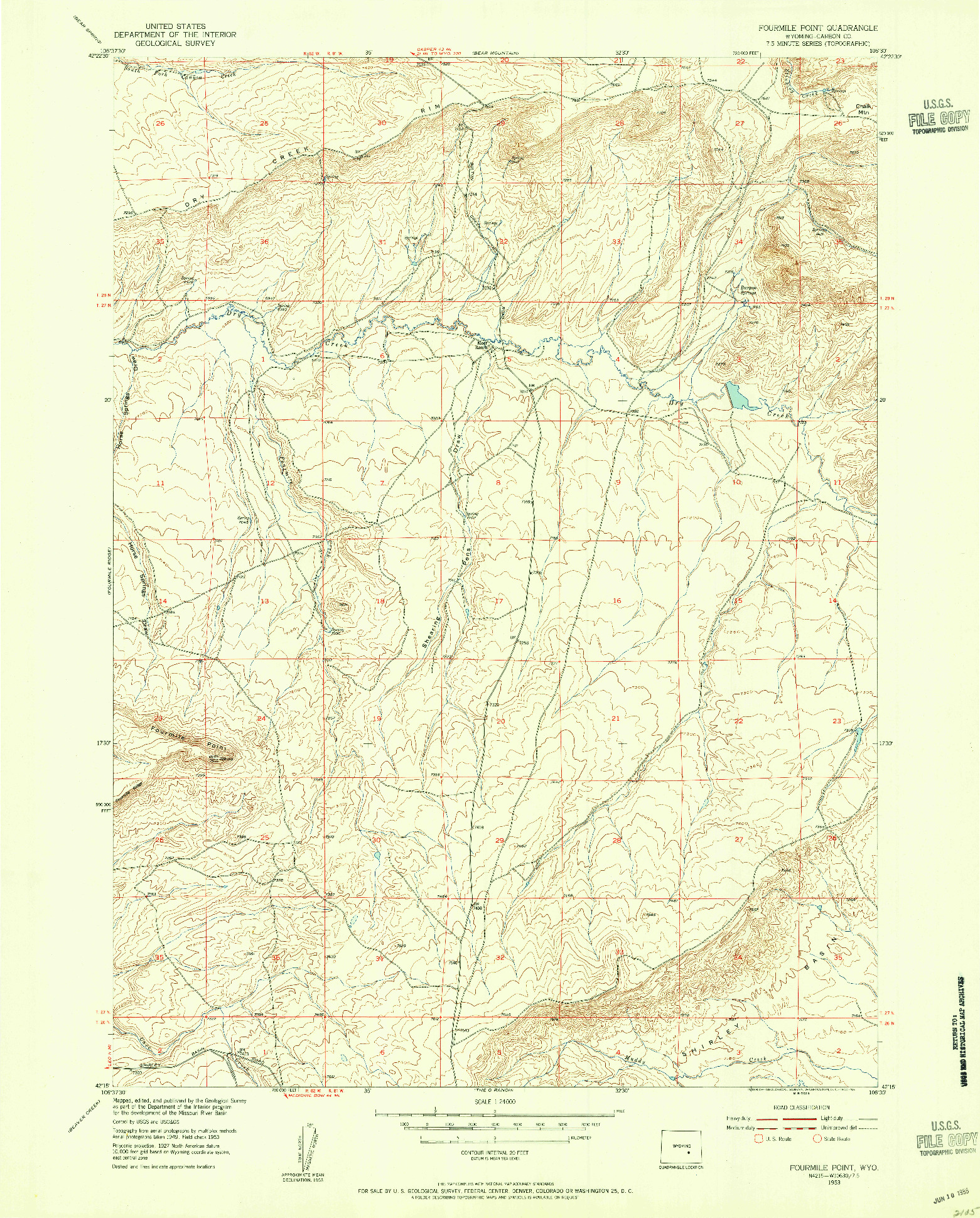 USGS 1:24000-SCALE QUADRANGLE FOR FOURMILE POINT, WY 1953