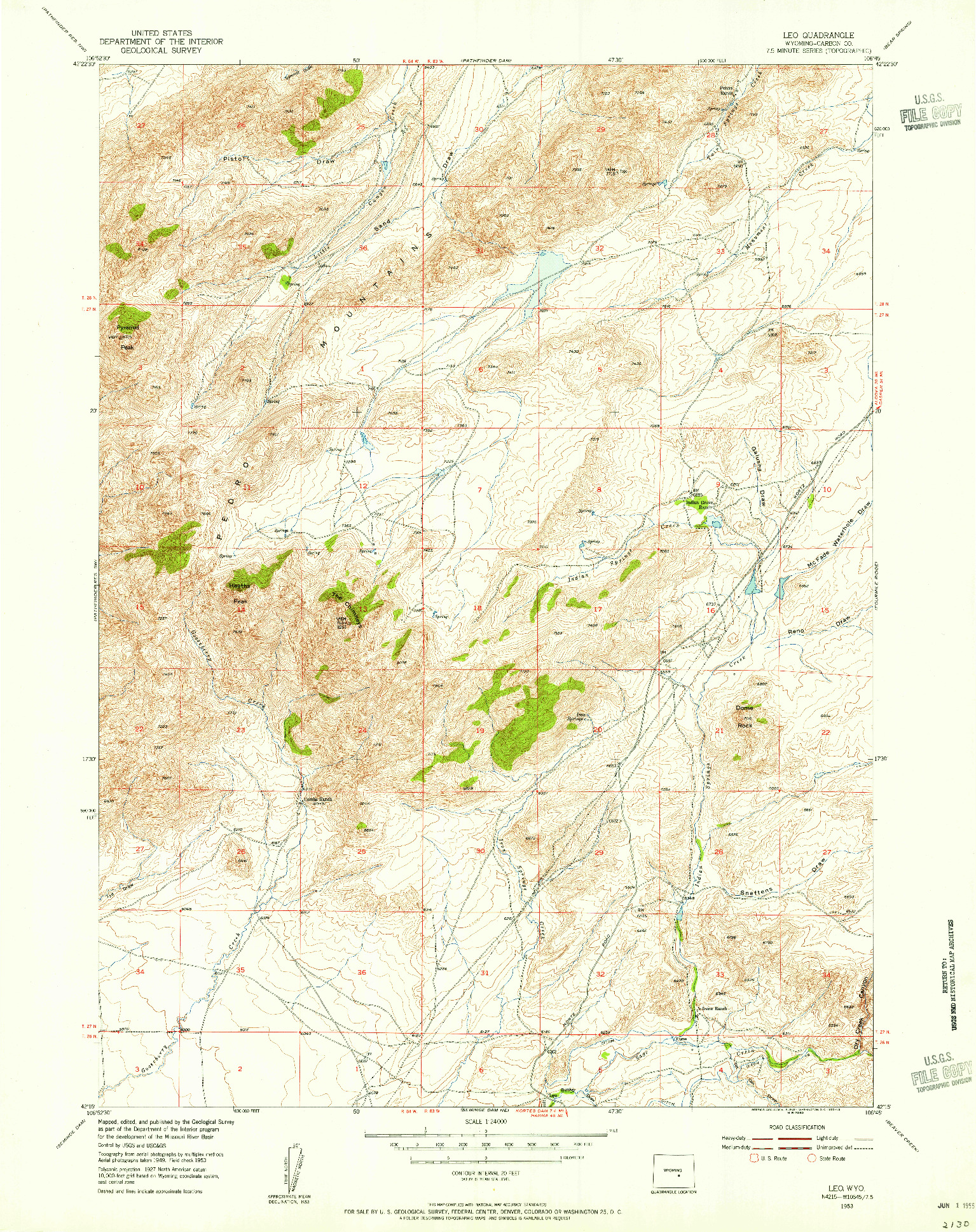 USGS 1:24000-SCALE QUADRANGLE FOR LEO, WY 1953