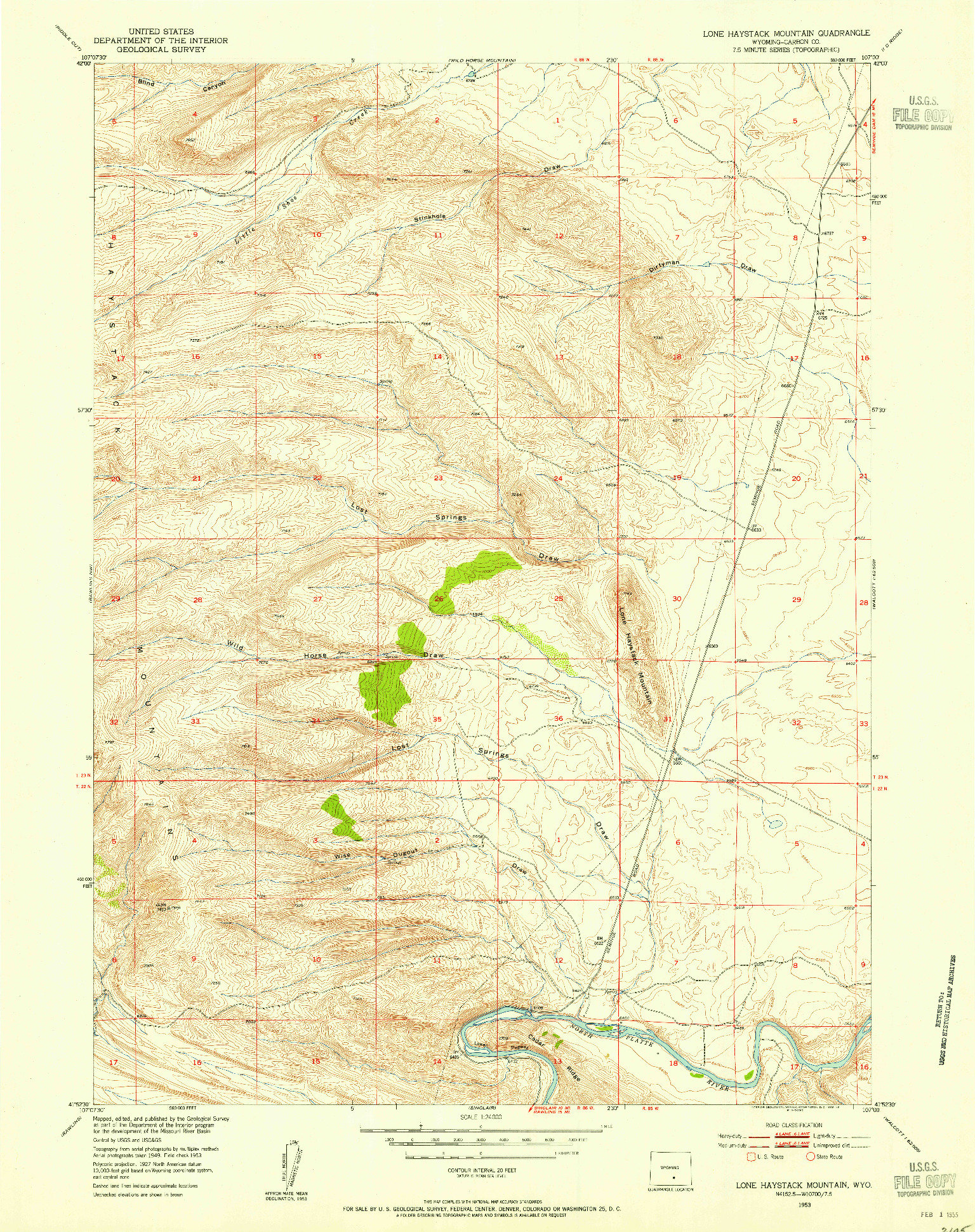 USGS 1:24000-SCALE QUADRANGLE FOR LONE HAYSTACK MOUNTAIN, WY 1953