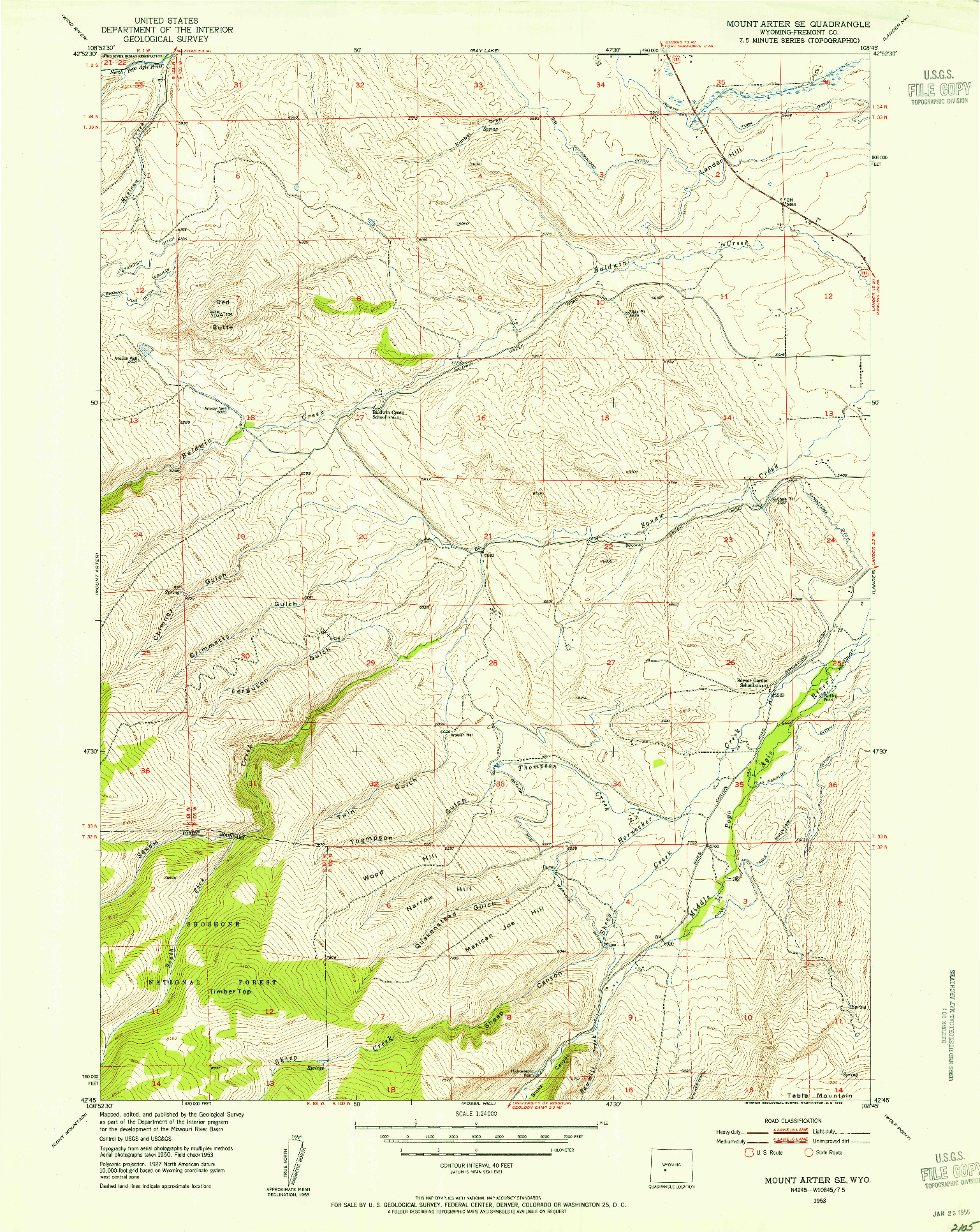 USGS 1:24000-SCALE QUADRANGLE FOR MOUNT ARTER SE, WY 1953