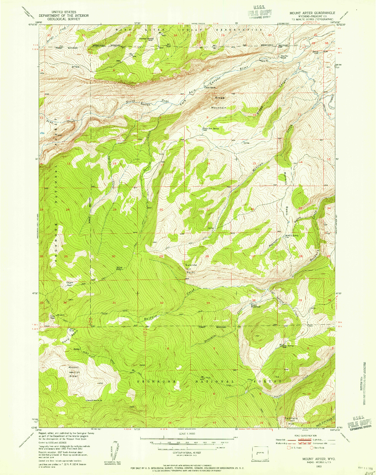 USGS 1:24000-SCALE QUADRANGLE FOR MOUNT ARTER, WY 1953