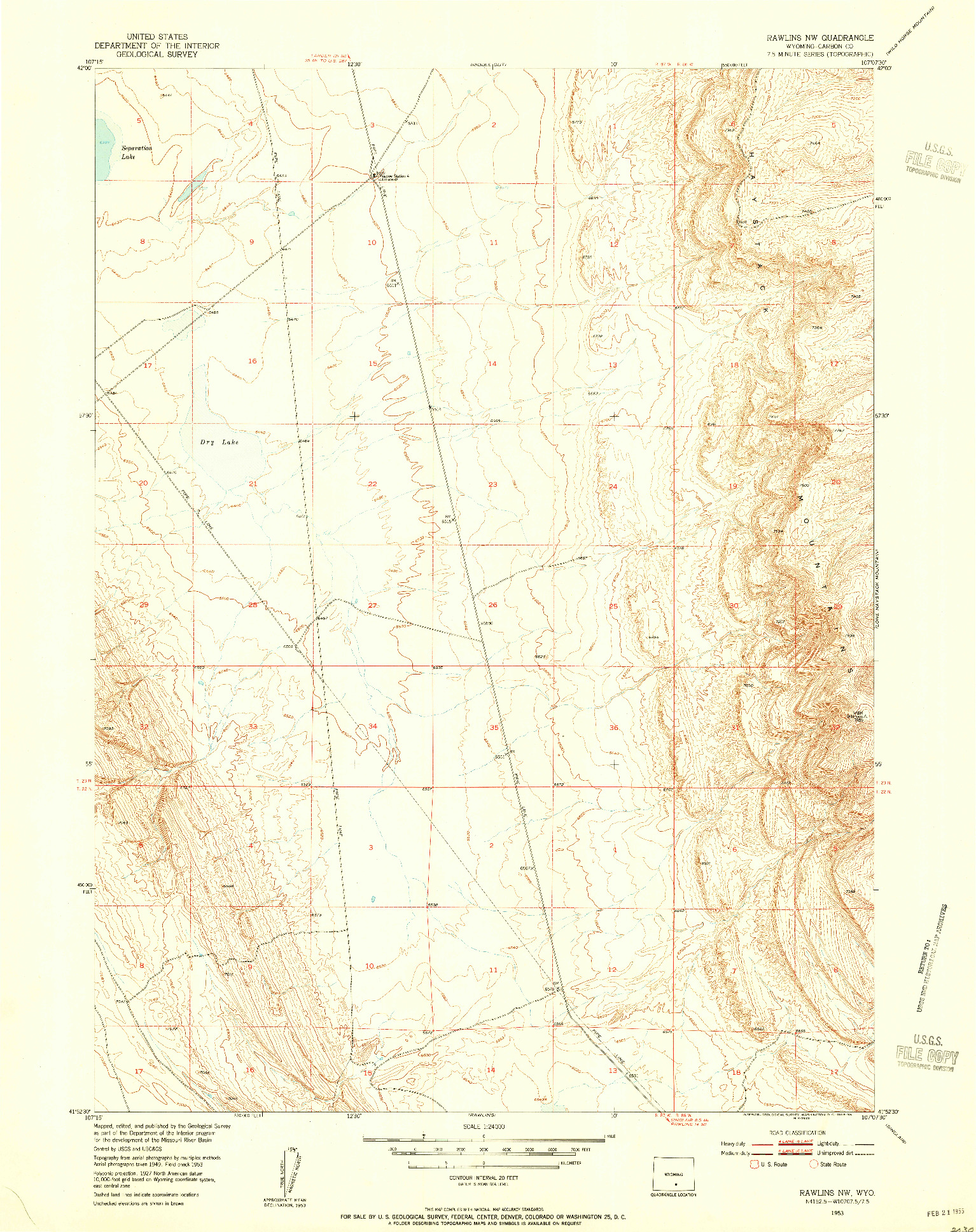 USGS 1:24000-SCALE QUADRANGLE FOR RAWLINS NW, WY 1953