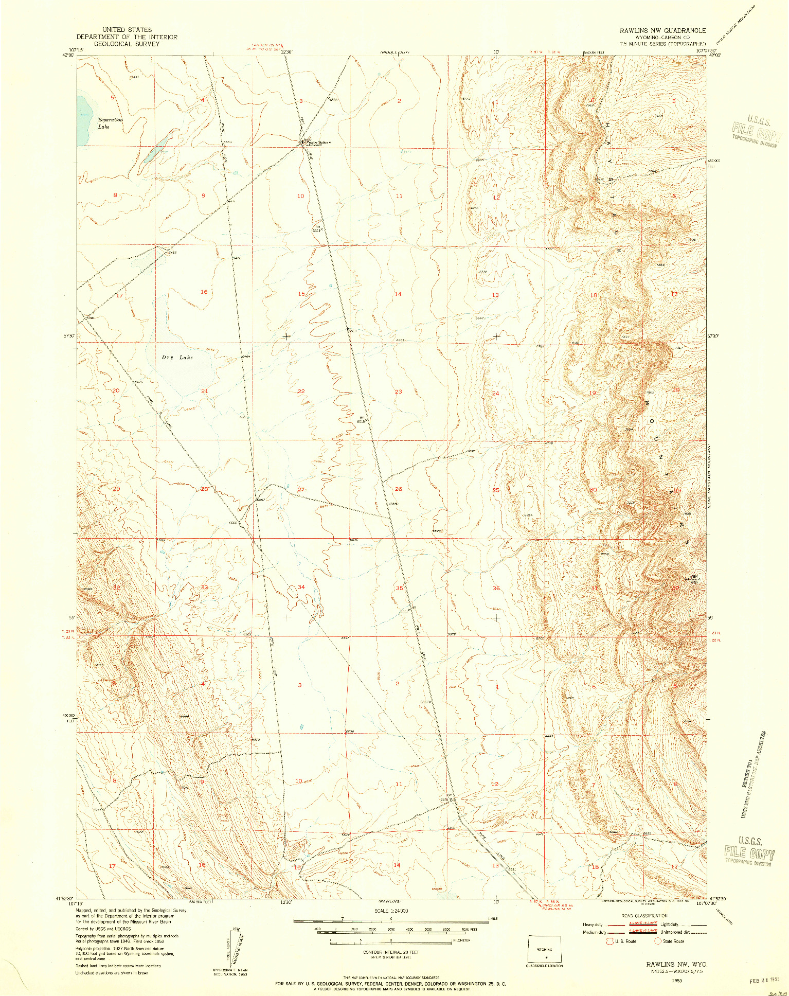 USGS 1:24000-SCALE QUADRANGLE FOR RAWLINS NW, WY 1953